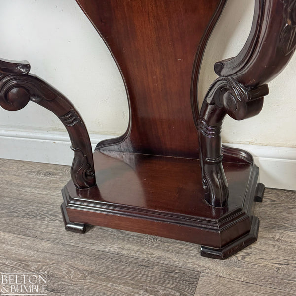 Reproduction Victorian Mahogany Serpentine Hallway Console Table with Carved Scroll Detail