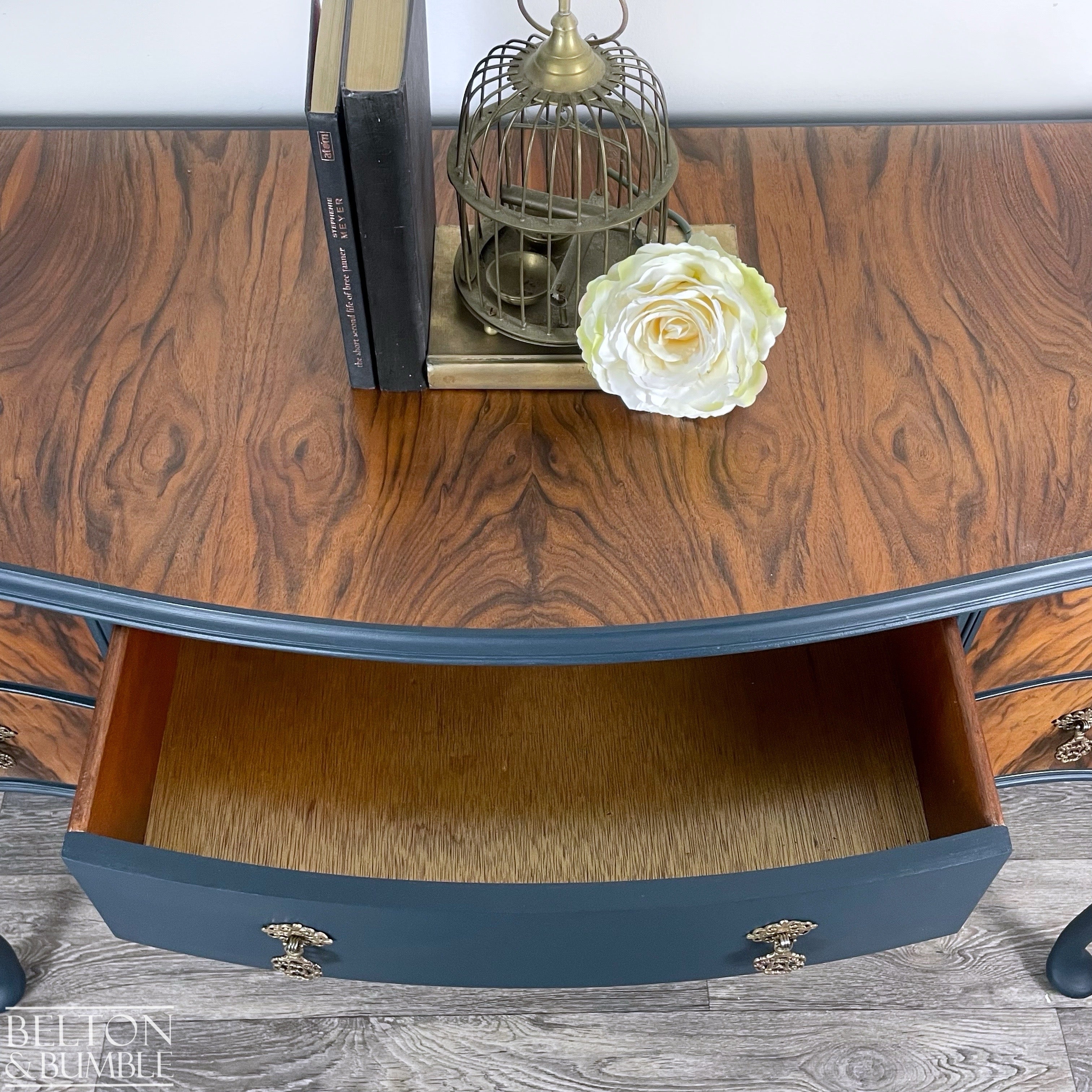 Walnut Desk / Dressing Table in Blue-Belton & Bumble