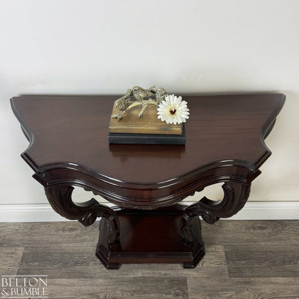 Reproduction Victorian Mahogany Serpentine Hallway Console Table with Carved Scroll Detail