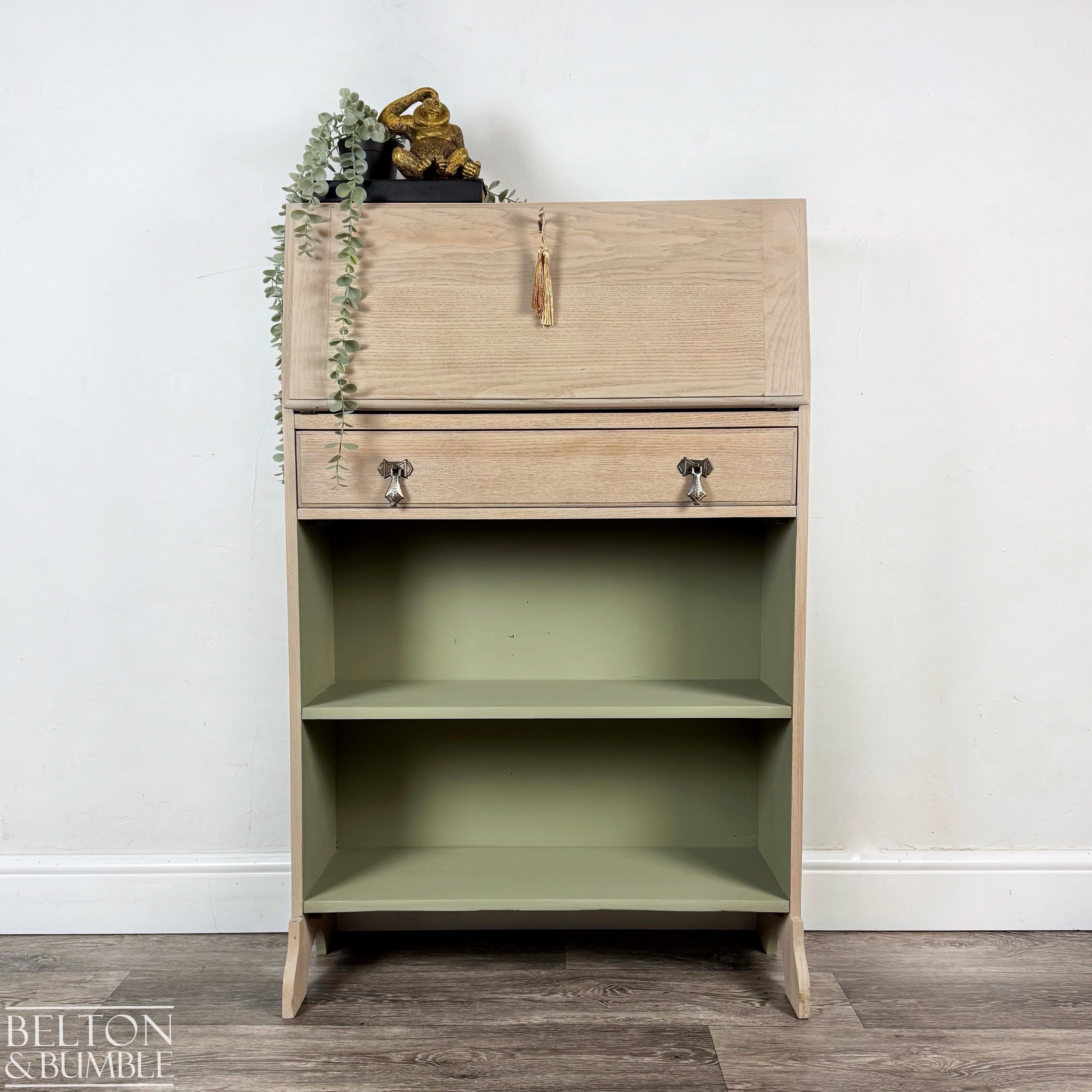 Oak Bookcase Bureau Desk with Shelving-Belton & Bumble