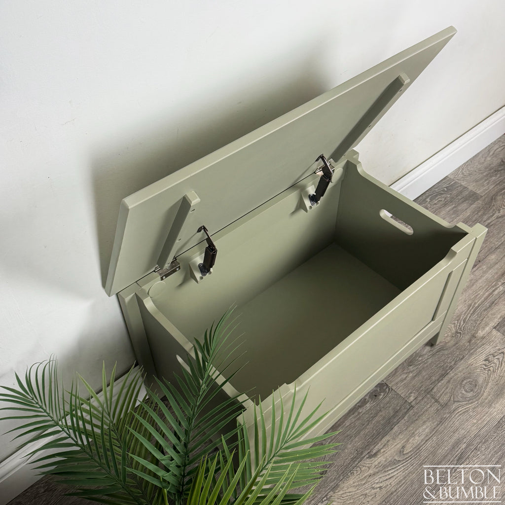 Pine Blanket Box in Lichen Green with Removable Cushion