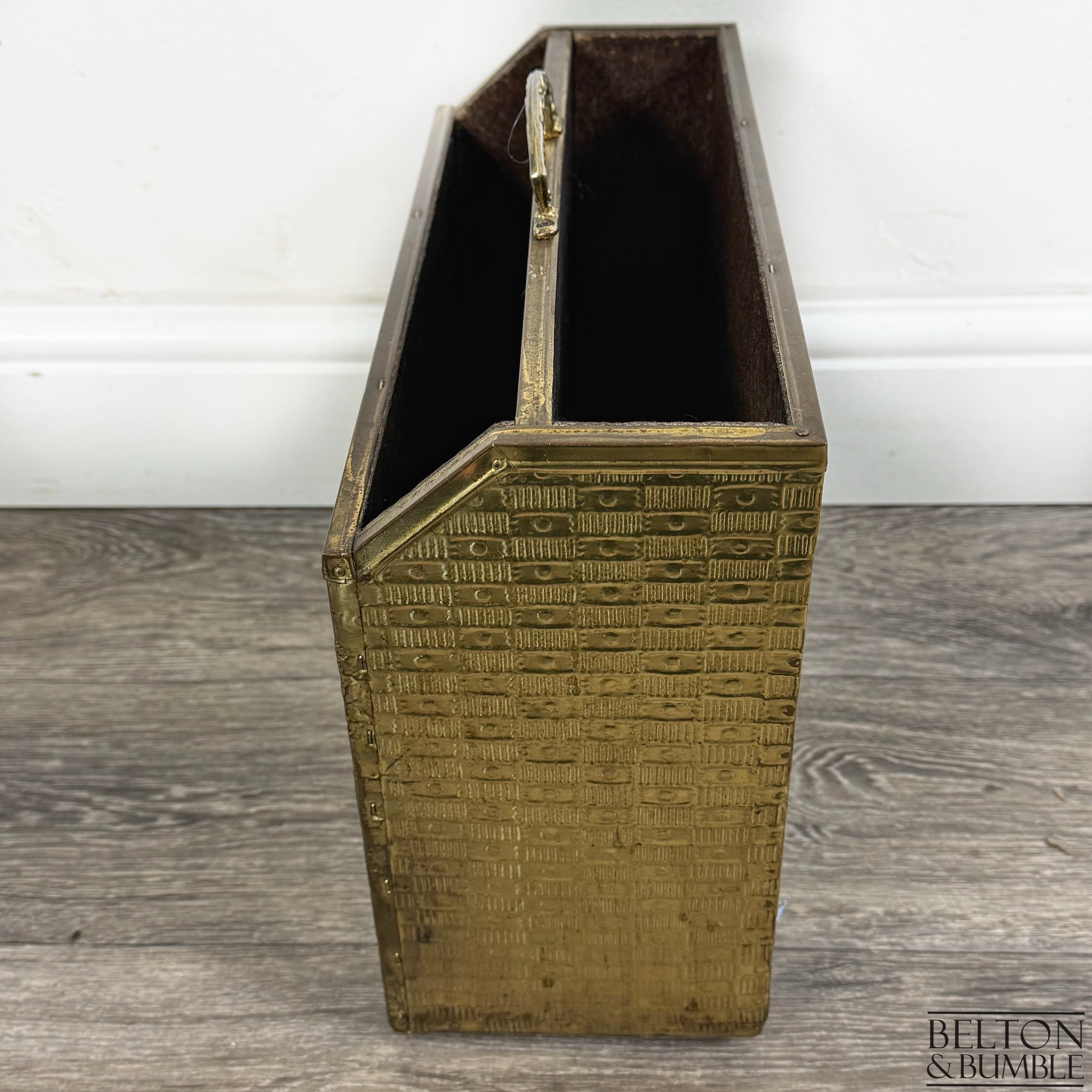 Vintage Brass Coaching Scene Magazine Rack by Lombard