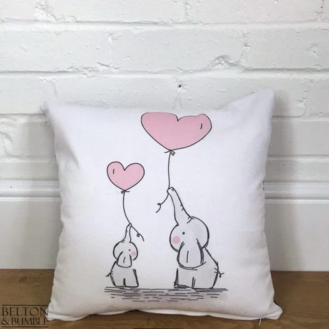 16“ Handmade Cushion Cover with Print of Baby Elephants and Hearts-Home Decor-Belton & Butler