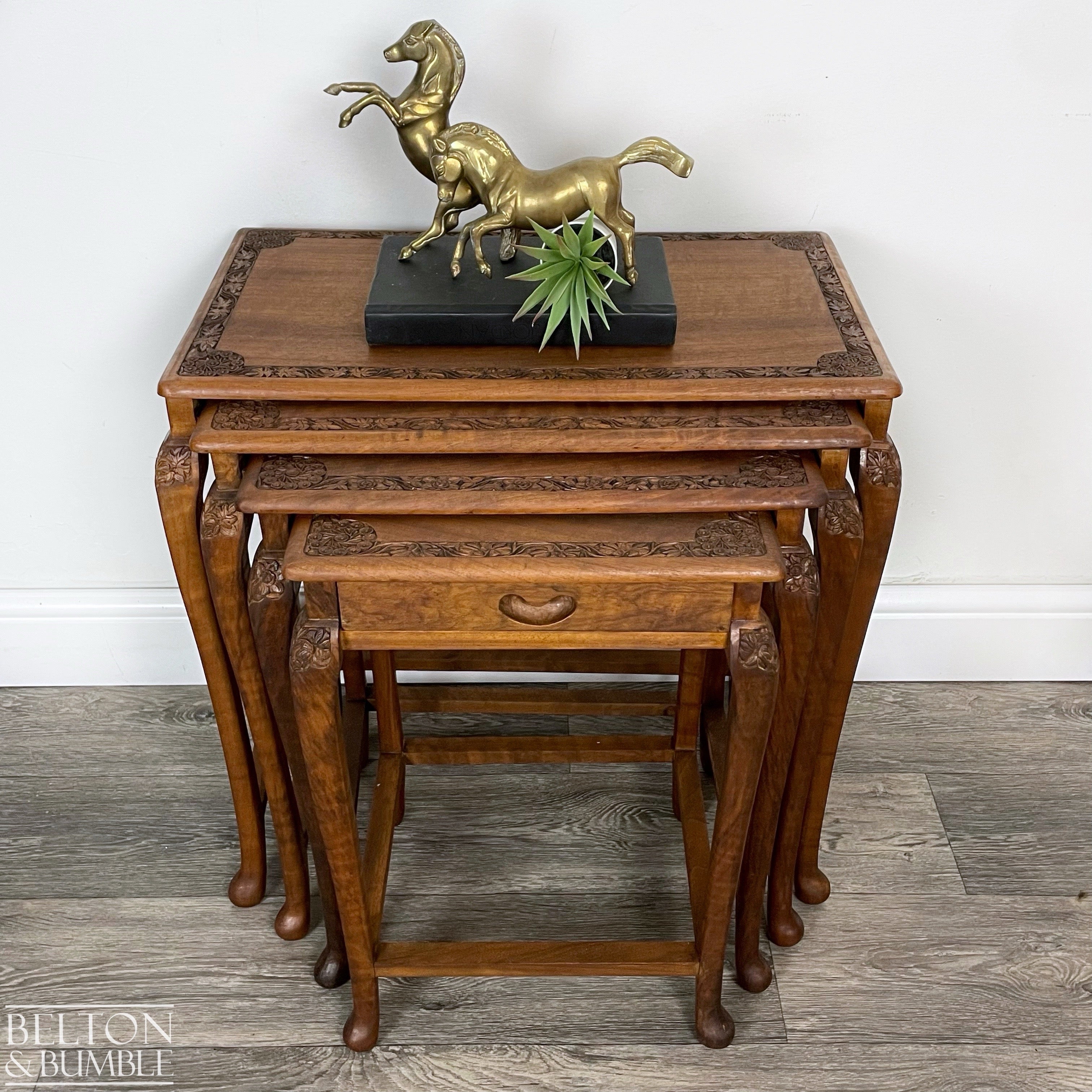 Set of Four Ornate Nesting Tables with Drawer Detail-Belton & Bumble