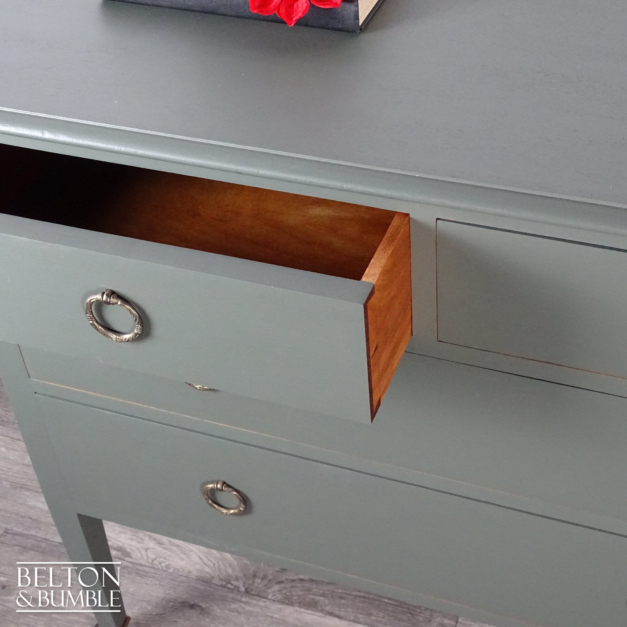 Four Drawer Mahogany Chest of Drawers in Green-Belton & Bumble