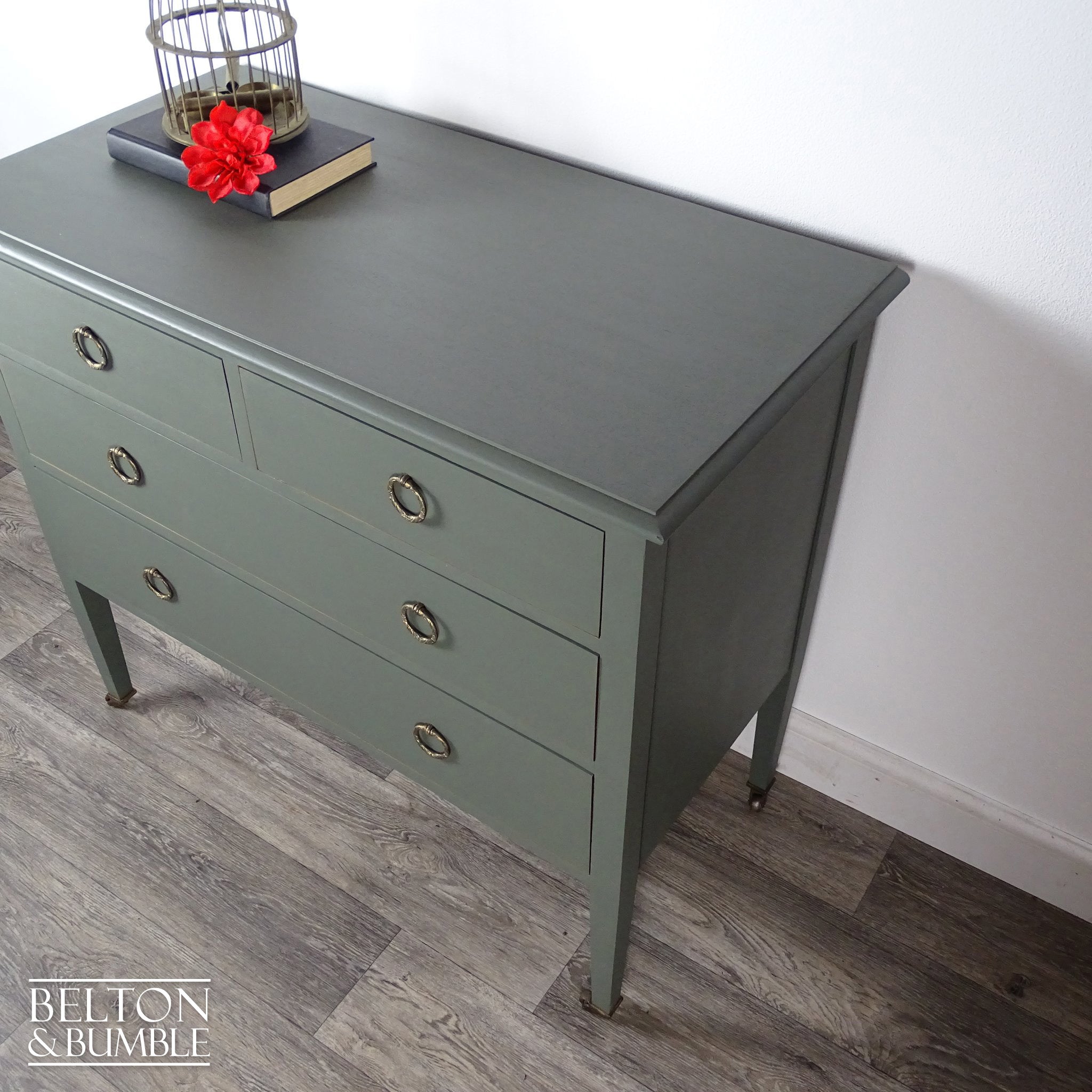 Four Drawer Mahogany Chest of Drawers in Green-Belton & Bumble