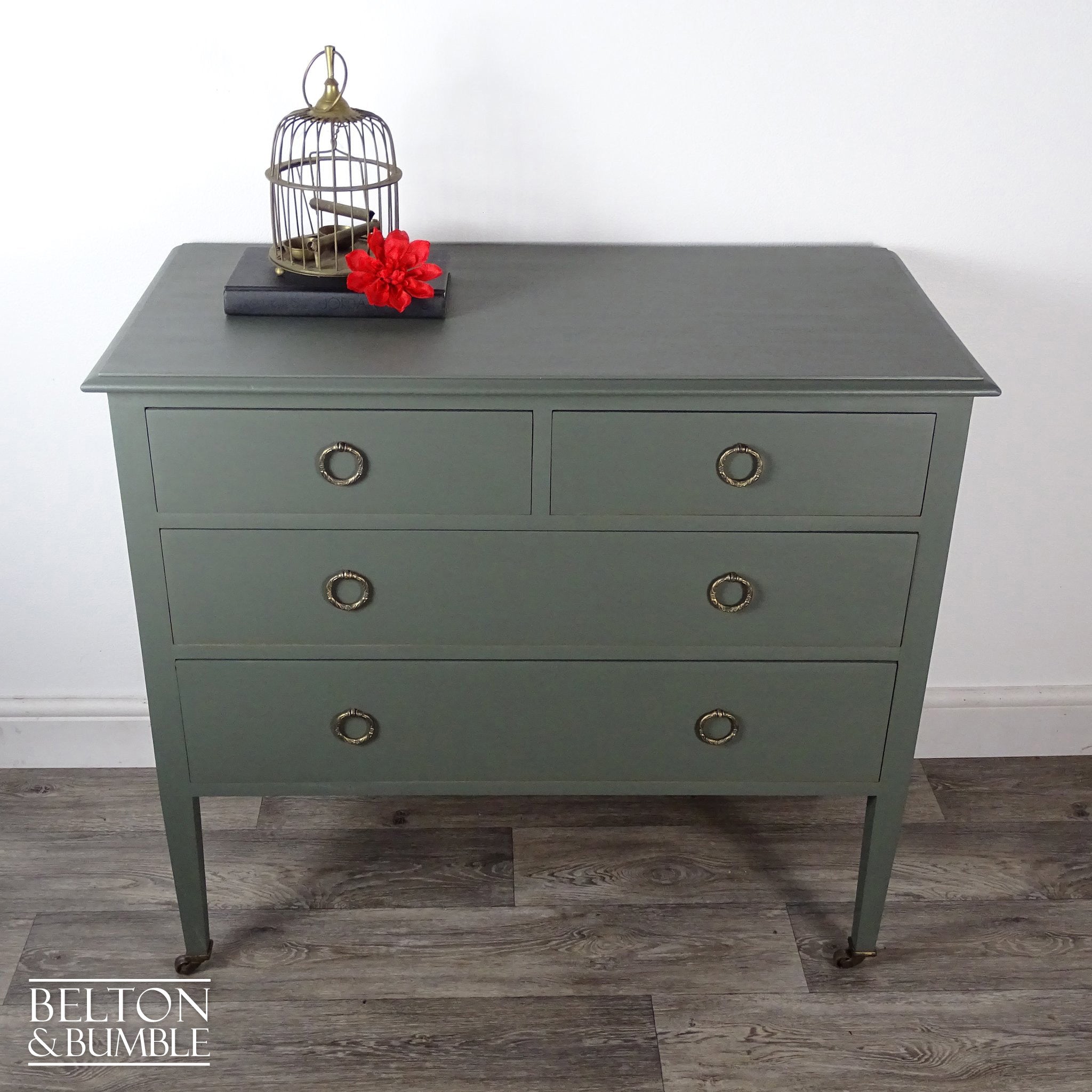 Four Drawer Mahogany Chest of Drawers in Green-Belton & Bumble