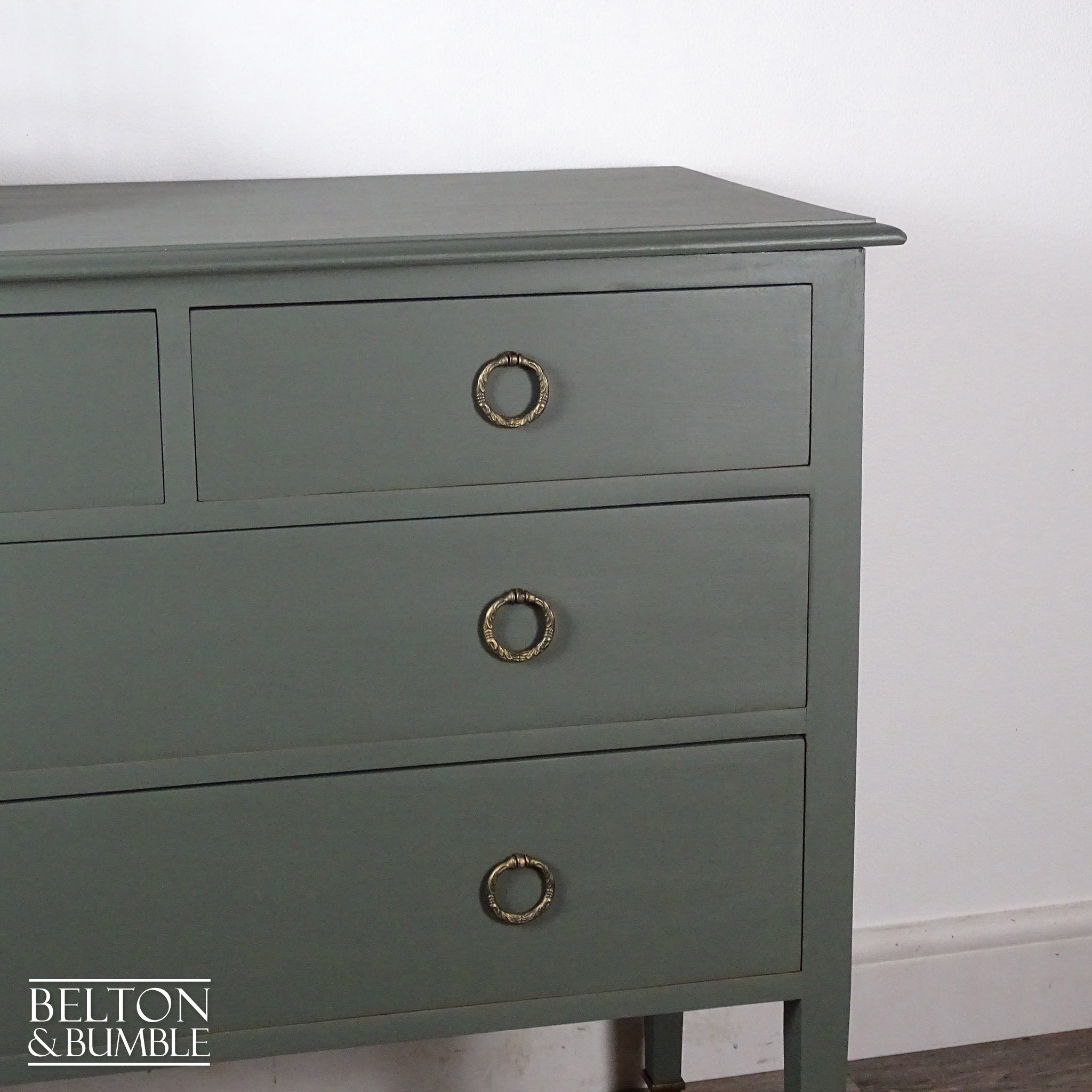 Four Drawer Mahogany Chest of Drawers in Green-Belton & Bumble