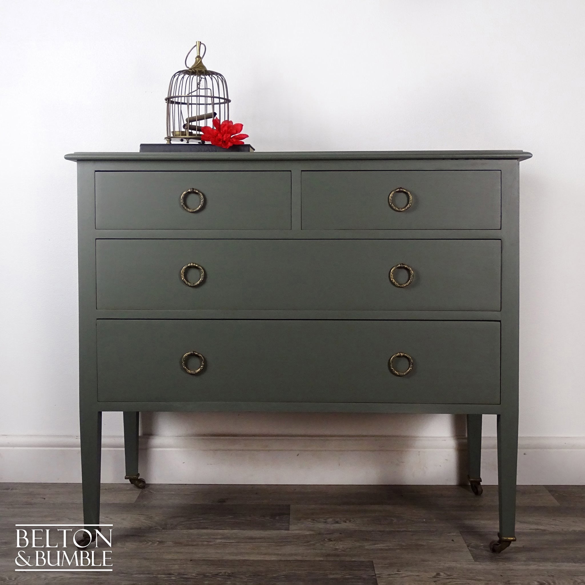Four Drawer Mahogany Chest of Drawers in Green-Belton & Bumble