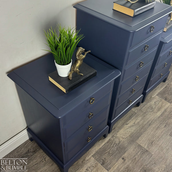 Narrow 6 Drawer Tallboy Chest and Matching Bedside Drawers in Navy – STAG Minstrel