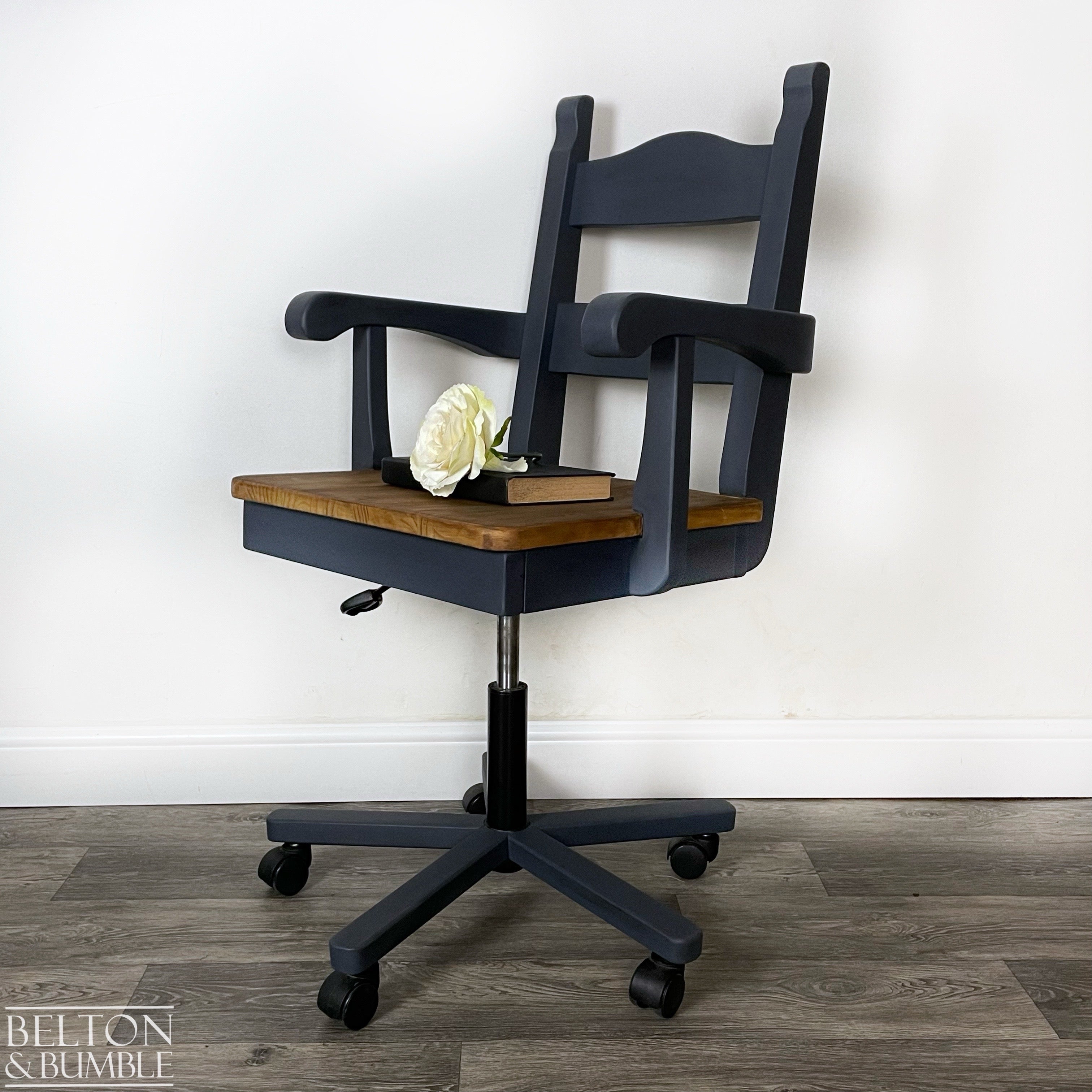 Vintage Pine Computer Office Desk and Chair-Belton & Bumble