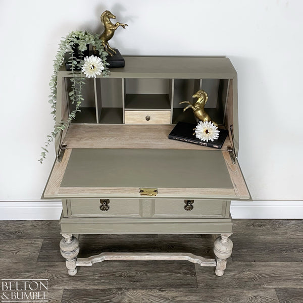 Oak Writing Desk Bureau in Green Grey-Bureau-Belton & Butler