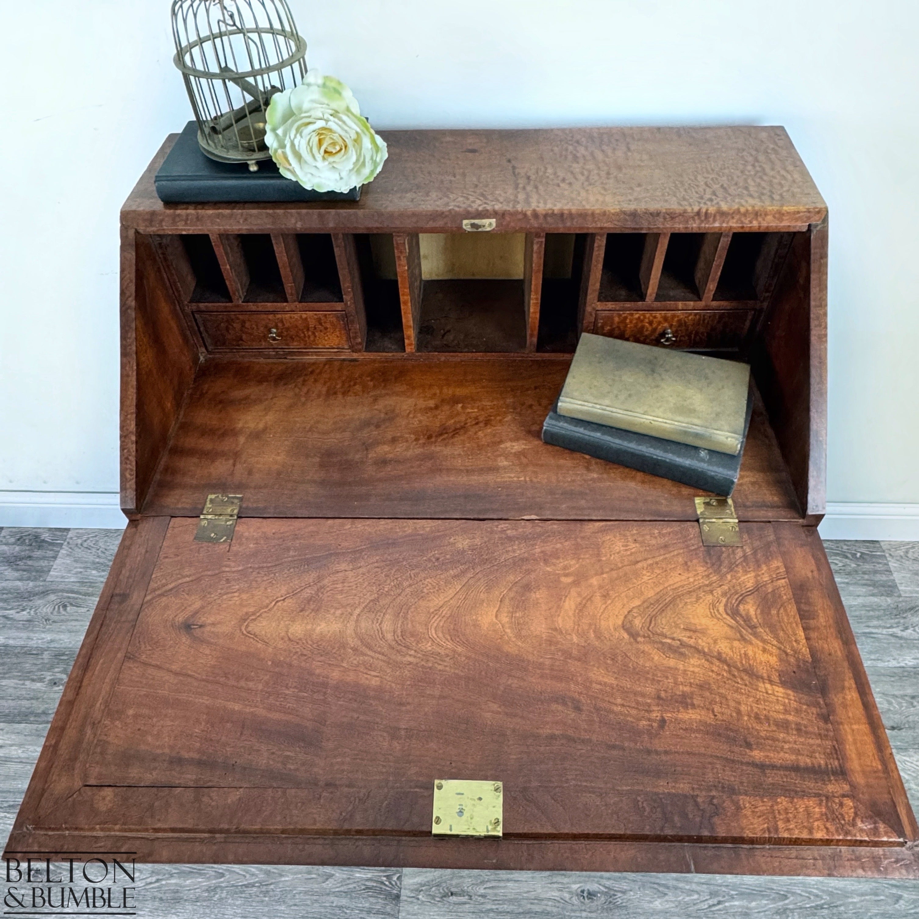 Georgian Mahogany Slant Front Bureau Antique Writing Desk with Fitted Interior-Belton & Bumble