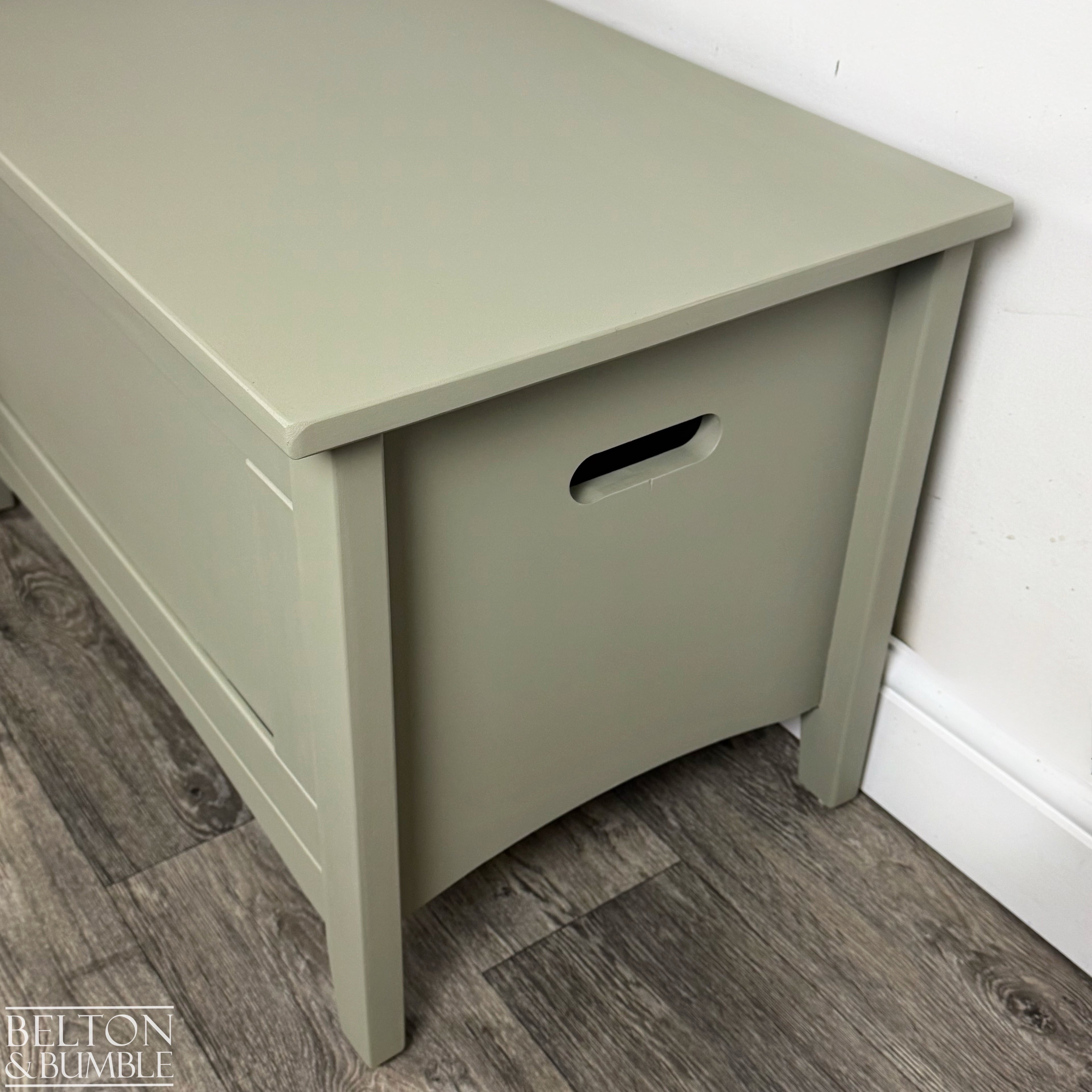 Pine Blanket Box in Lichen Green with Removable Cushion