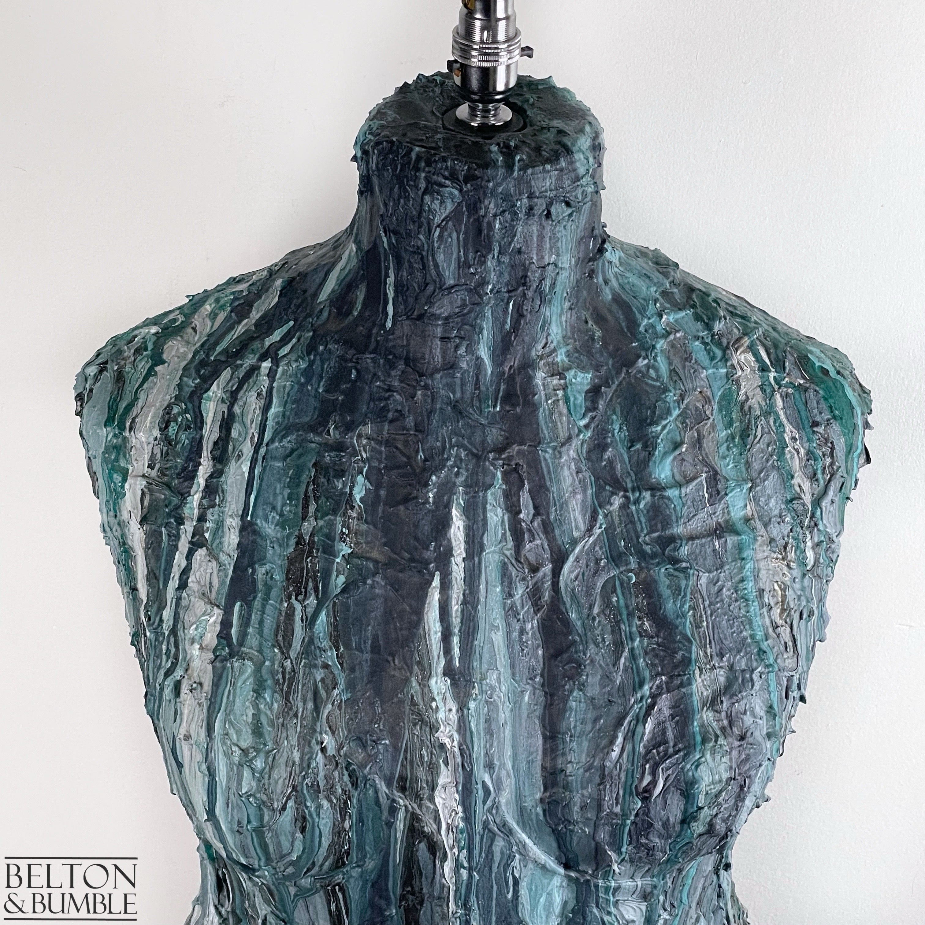 Blue Textured Mannequin Floor Lamp with Stainless Steel Stand-Belton & Bumble