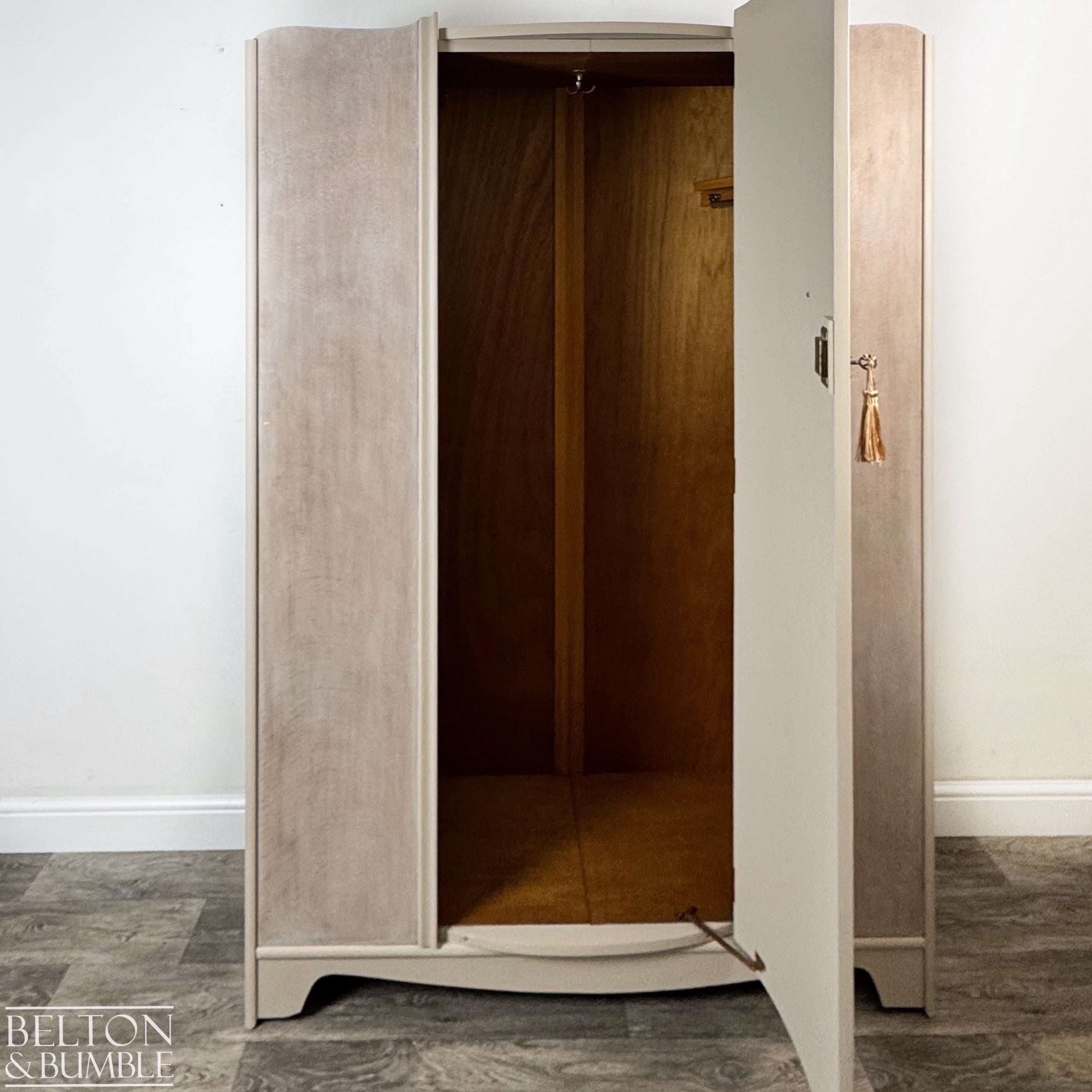 Large Vintage Wardrobe Tallboy in Cream and Tiger Oak-Wardrobe-Belton & Bumble