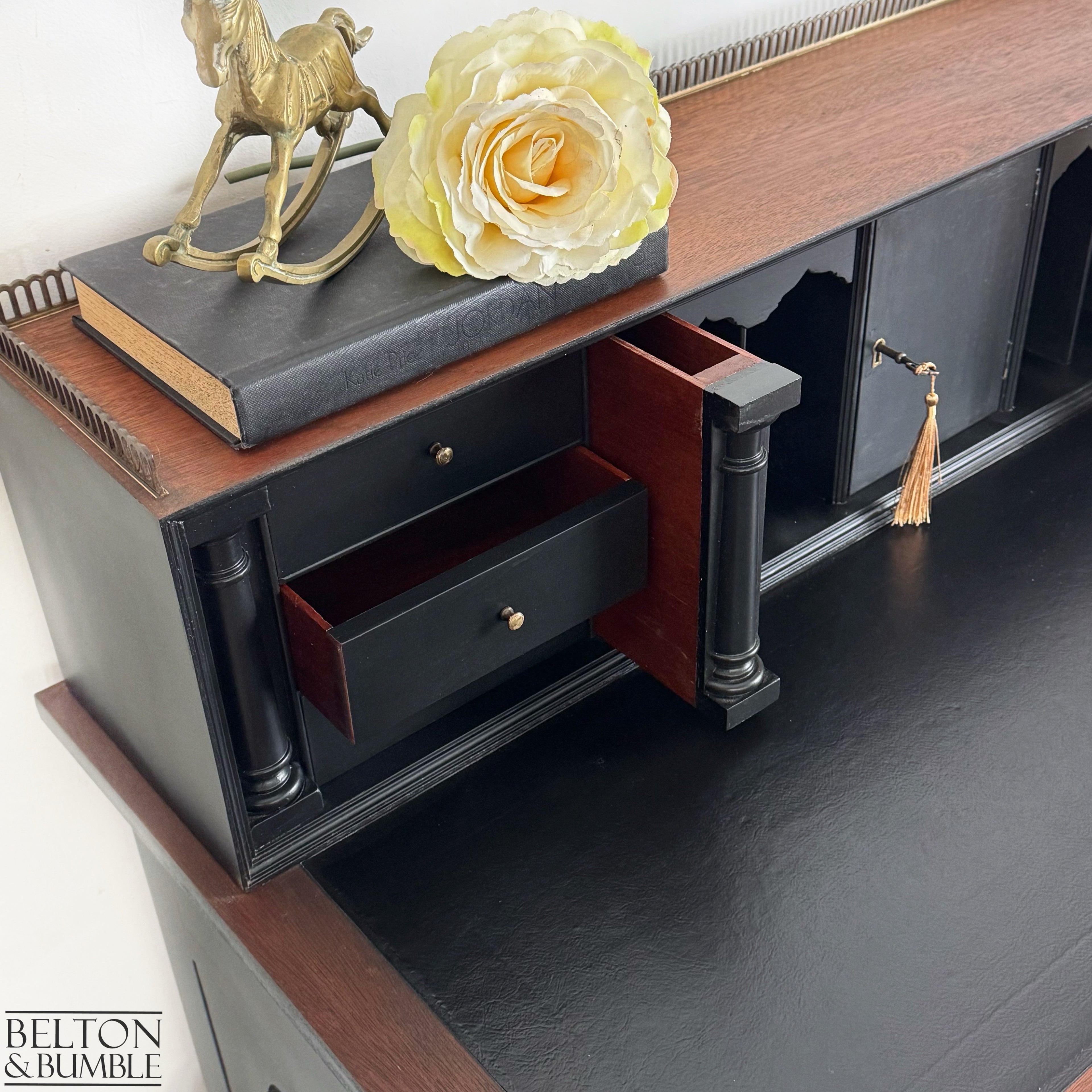 Vintage Writing Desk with Hidden Drawers in Black