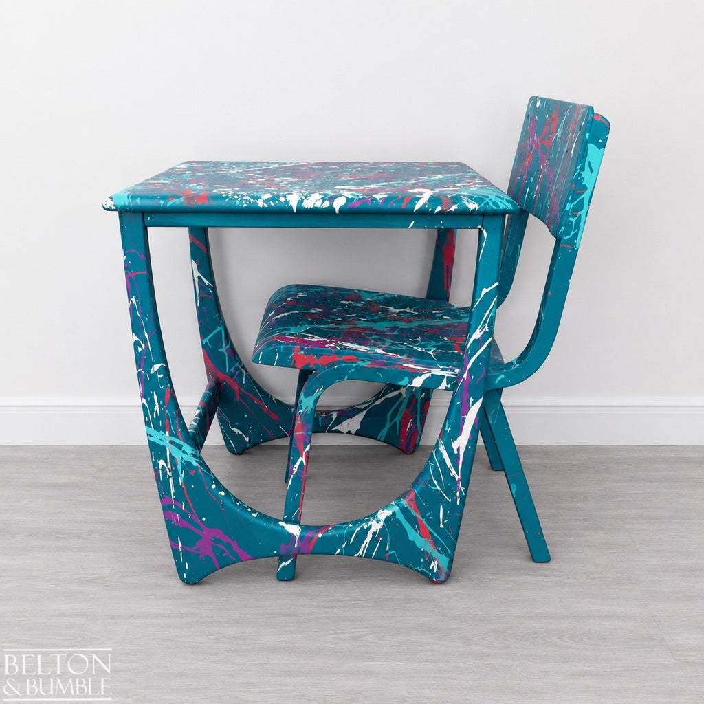 Teal Paint-Splattered Children’s Table & Chair Set