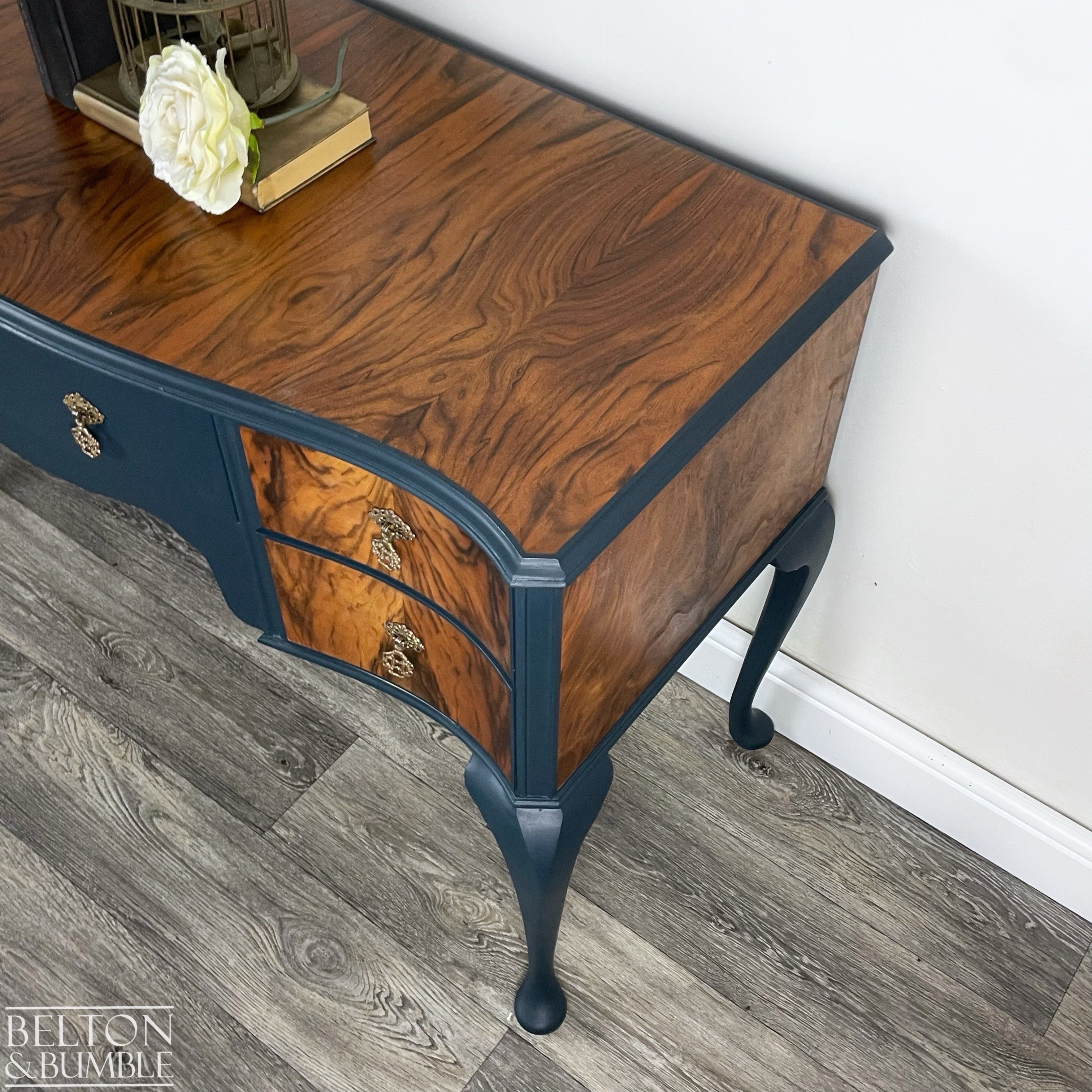Walnut Desk / Dressing Table in Blue-Belton & Bumble