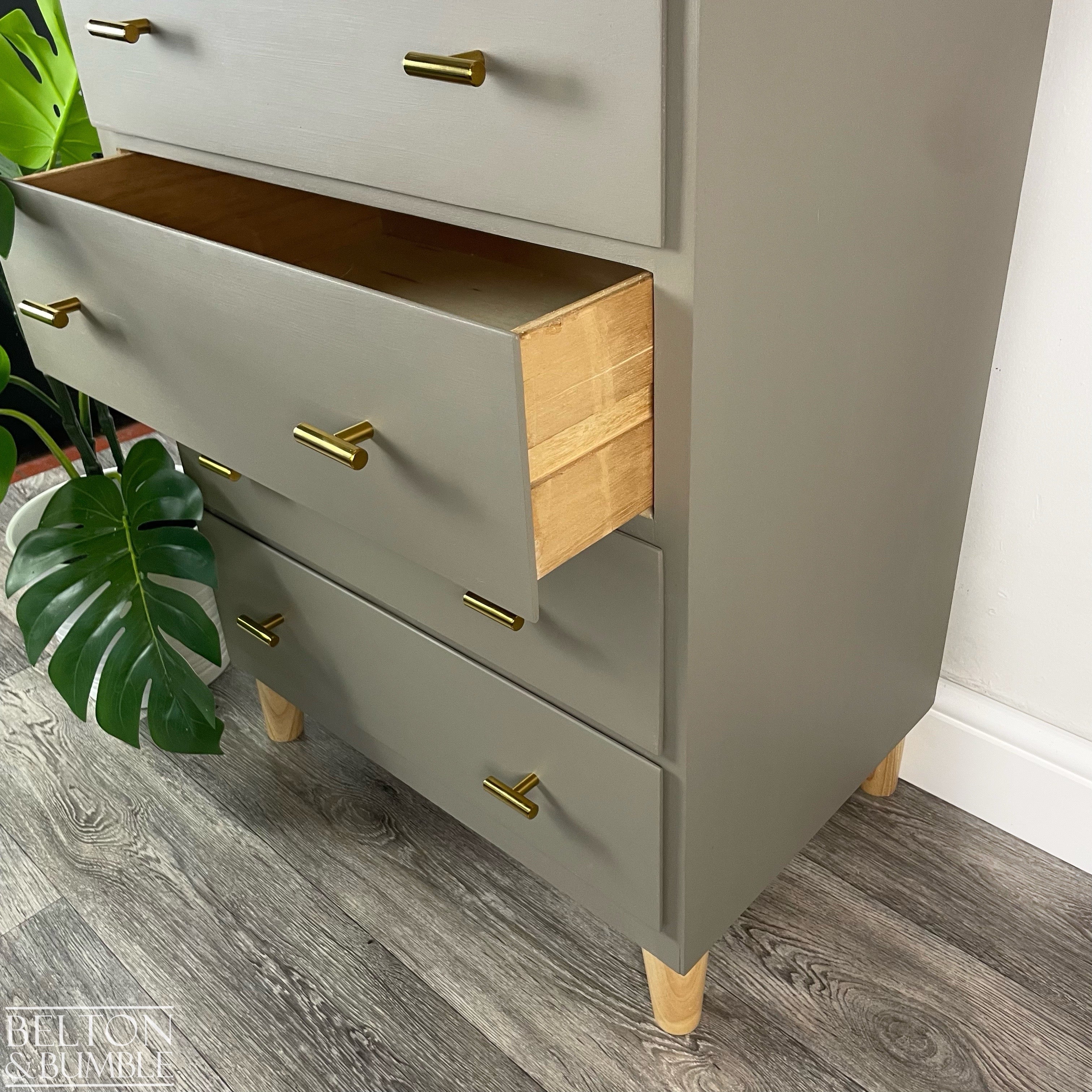 Four Drawer Chest of Drawers in Green Grey, Mid-Century-Belton & Bumble