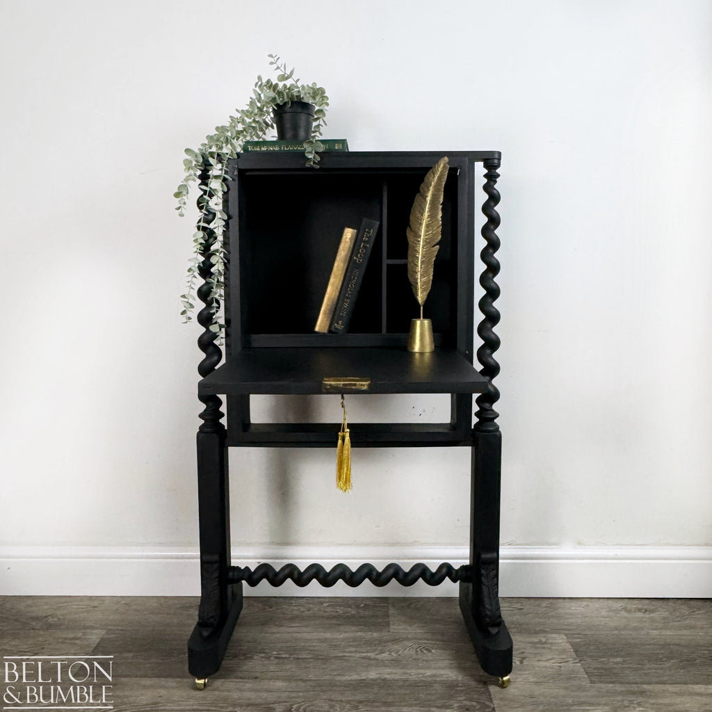Hallway Desk Bureau in Black with Walnut Fall Front-Belton & Bumble