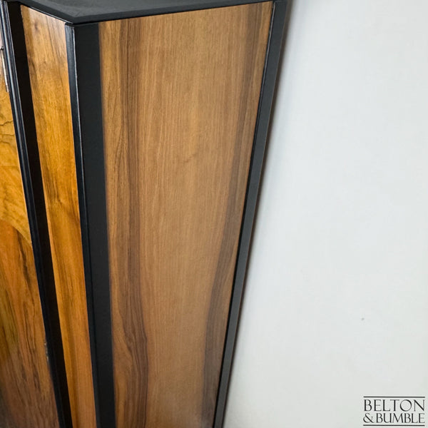 Bow-Fronted Vintage Wardrobe Tallboy in Walnut & Black