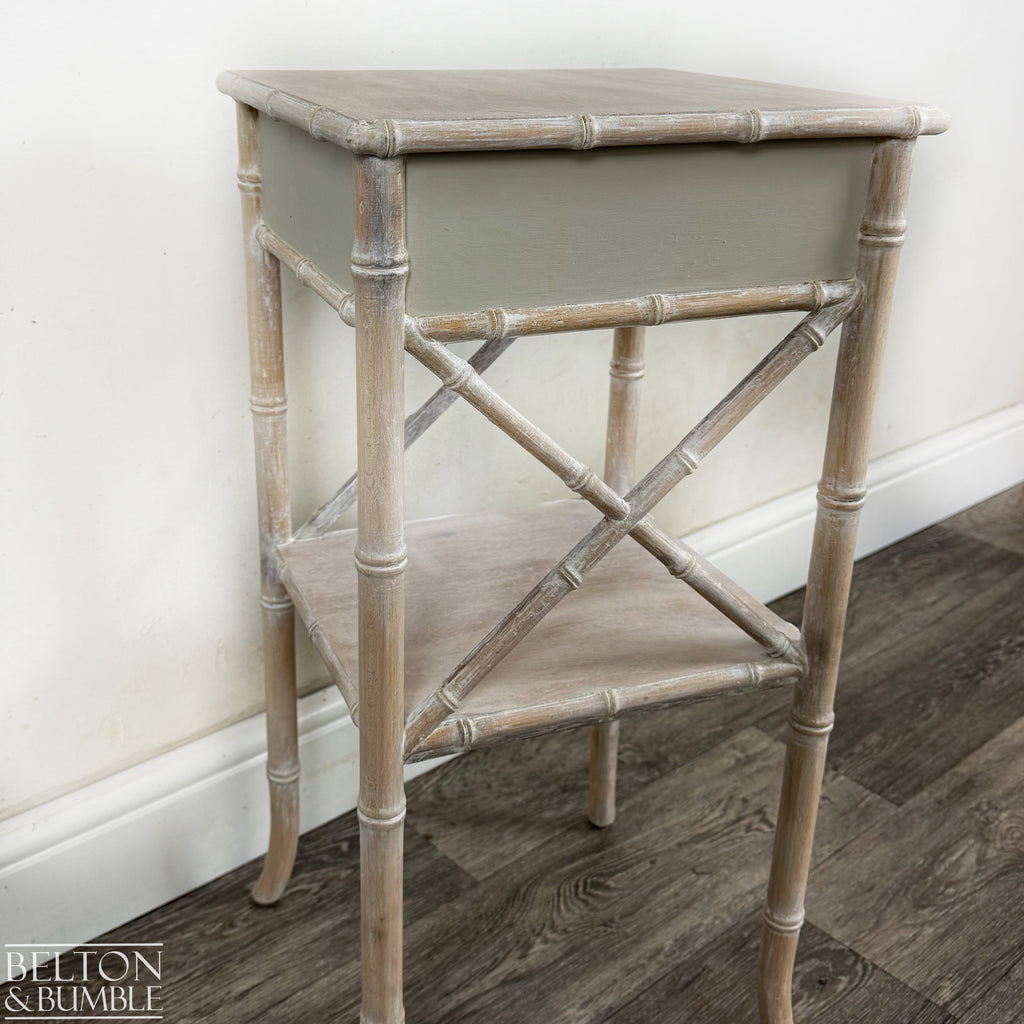 Faux Bamboo Bedside Table in Soft Cream Lime Waxed