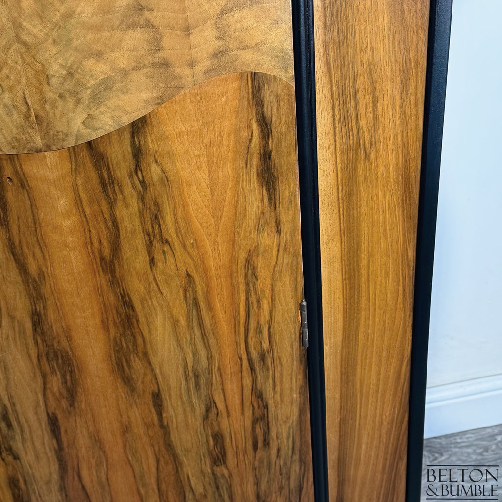 Bow-Fronted Vintage Wardrobe Tallboy in Walnut & Black