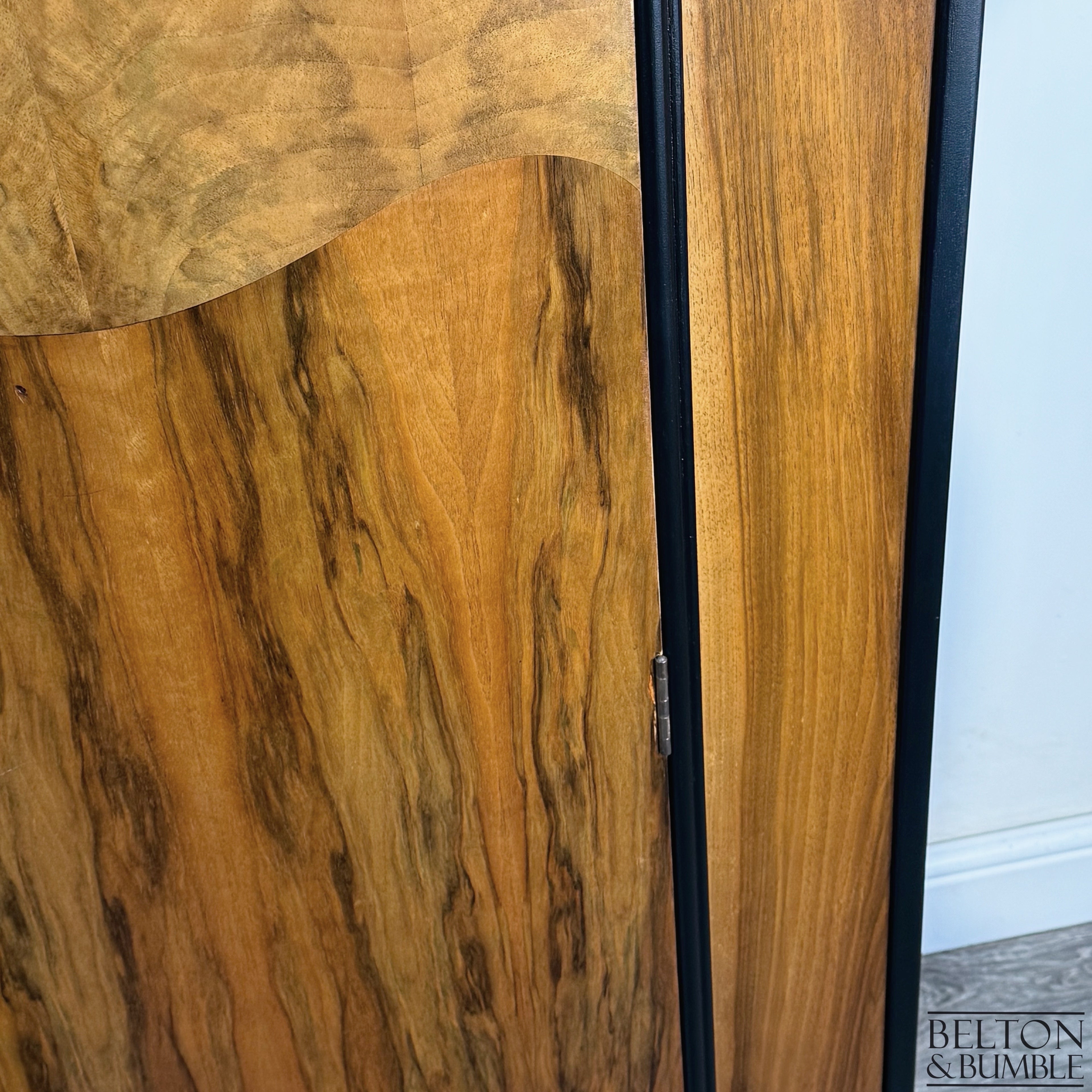 Bow-Fronted Vintage Wardrobe Tallboy in Walnut & Black