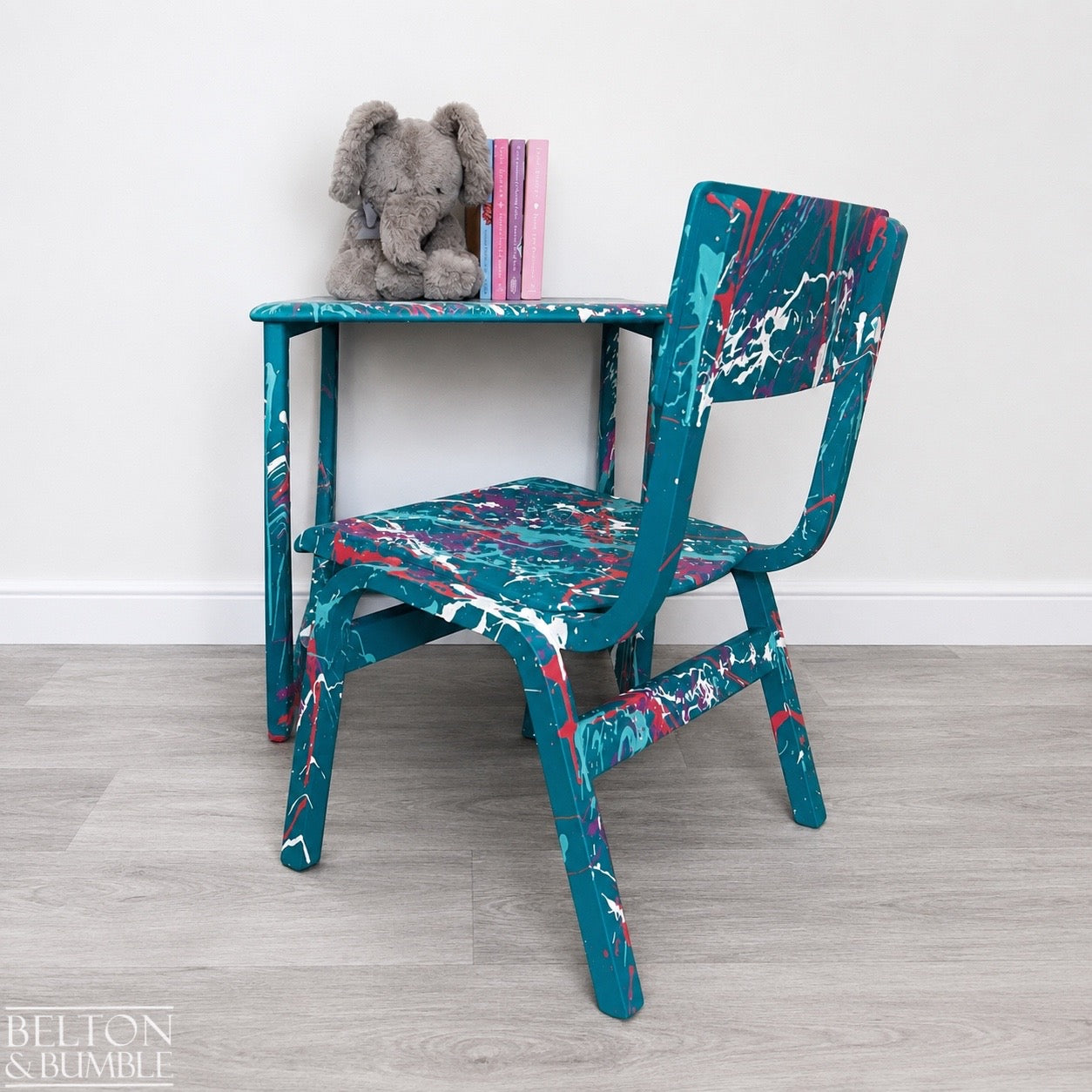 Teal Paint-Splattered Children’s Table & Chair Set