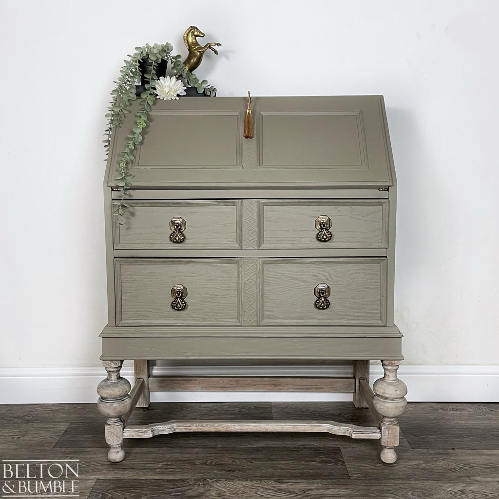 Oak Writing Desk Bureau in Green Grey-Bureau-Belton & Bumble