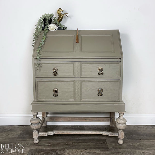 Oak Writing Desk Bureau in Green Grey-Bureau-Belton & Butler