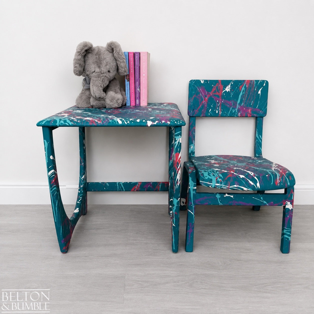 Teal Paint-Splattered Children’s Table & Chair Set