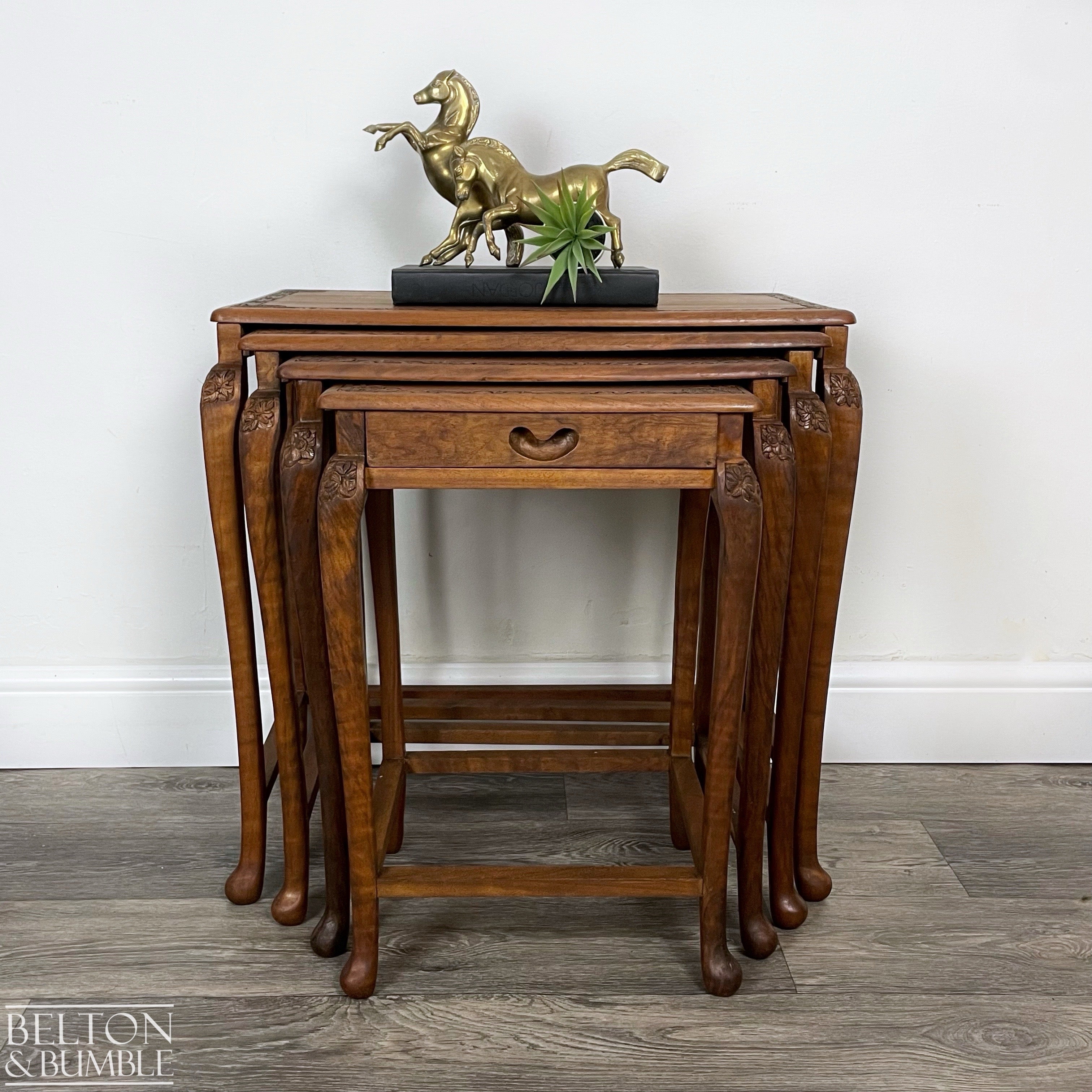 Set of Four Ornate Nesting Tables with Drawer Detail-Belton & Bumble