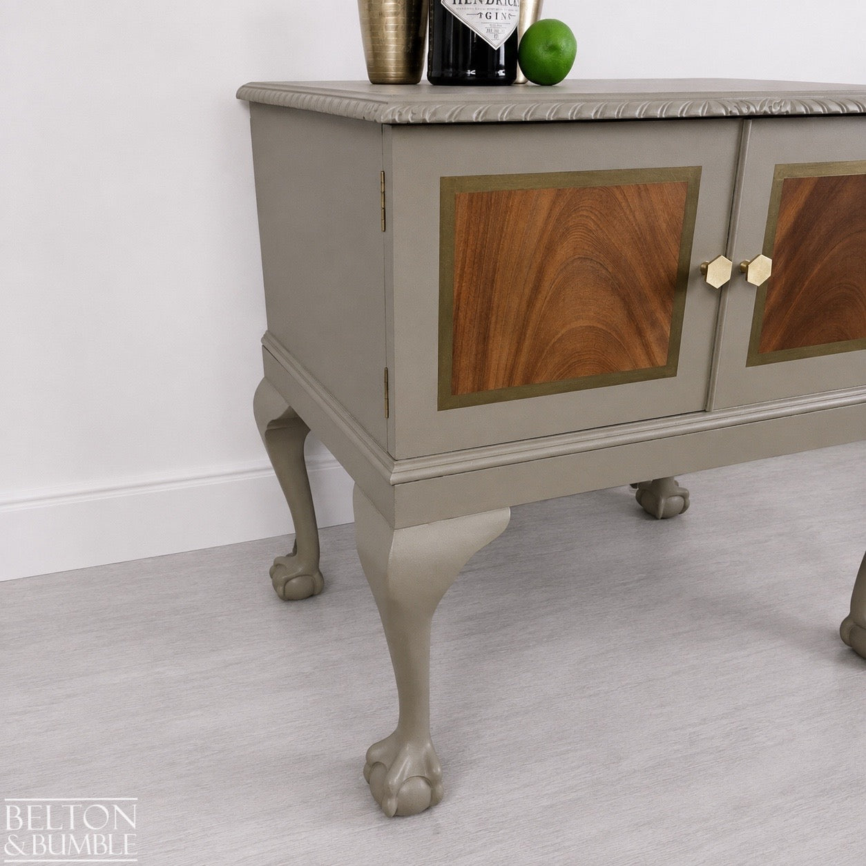 Mahogany Cocktail Cabinet in Green Grey and Bronze