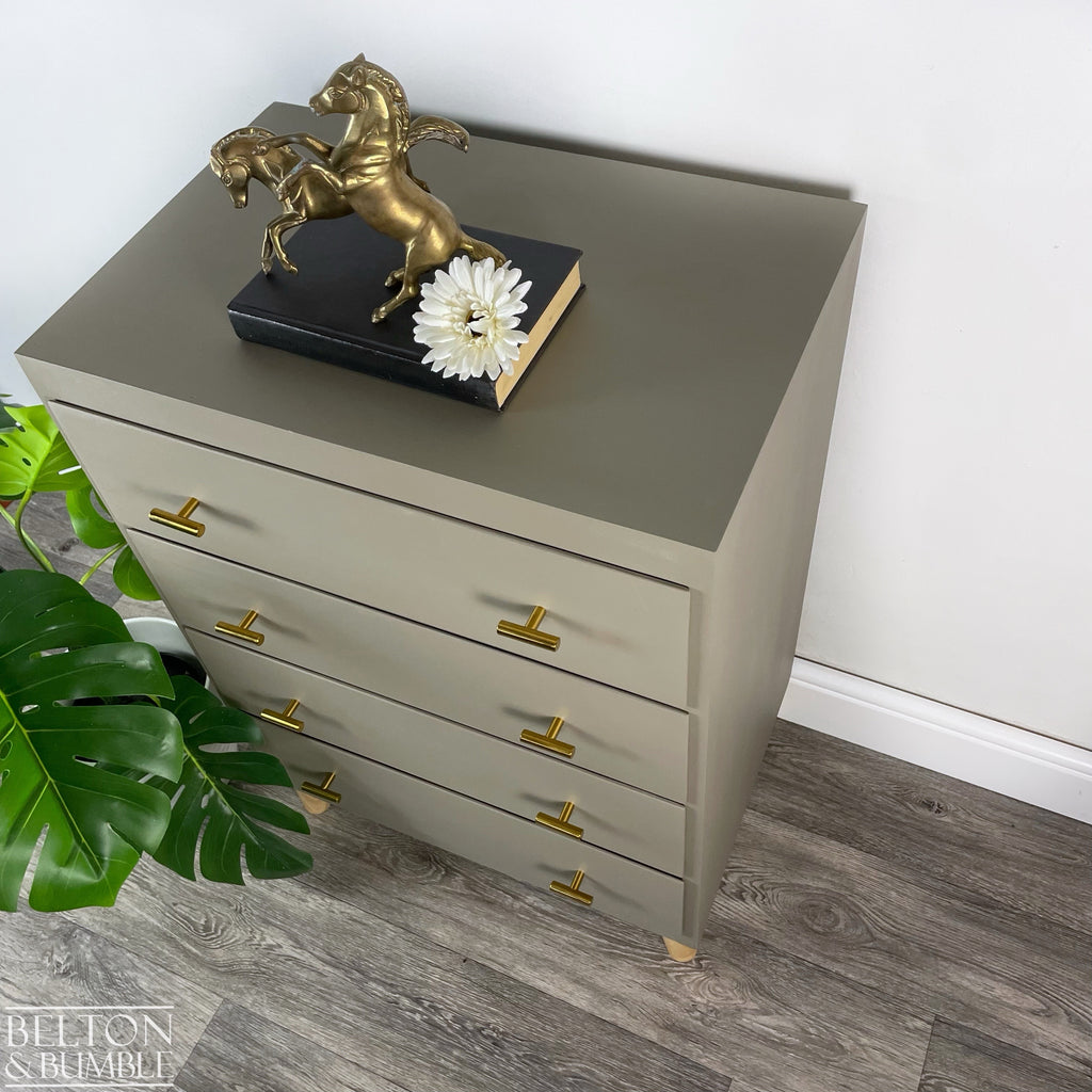 Four Drawer Chest of Drawers in Green Grey, Mid-Century-Belton & Bumble