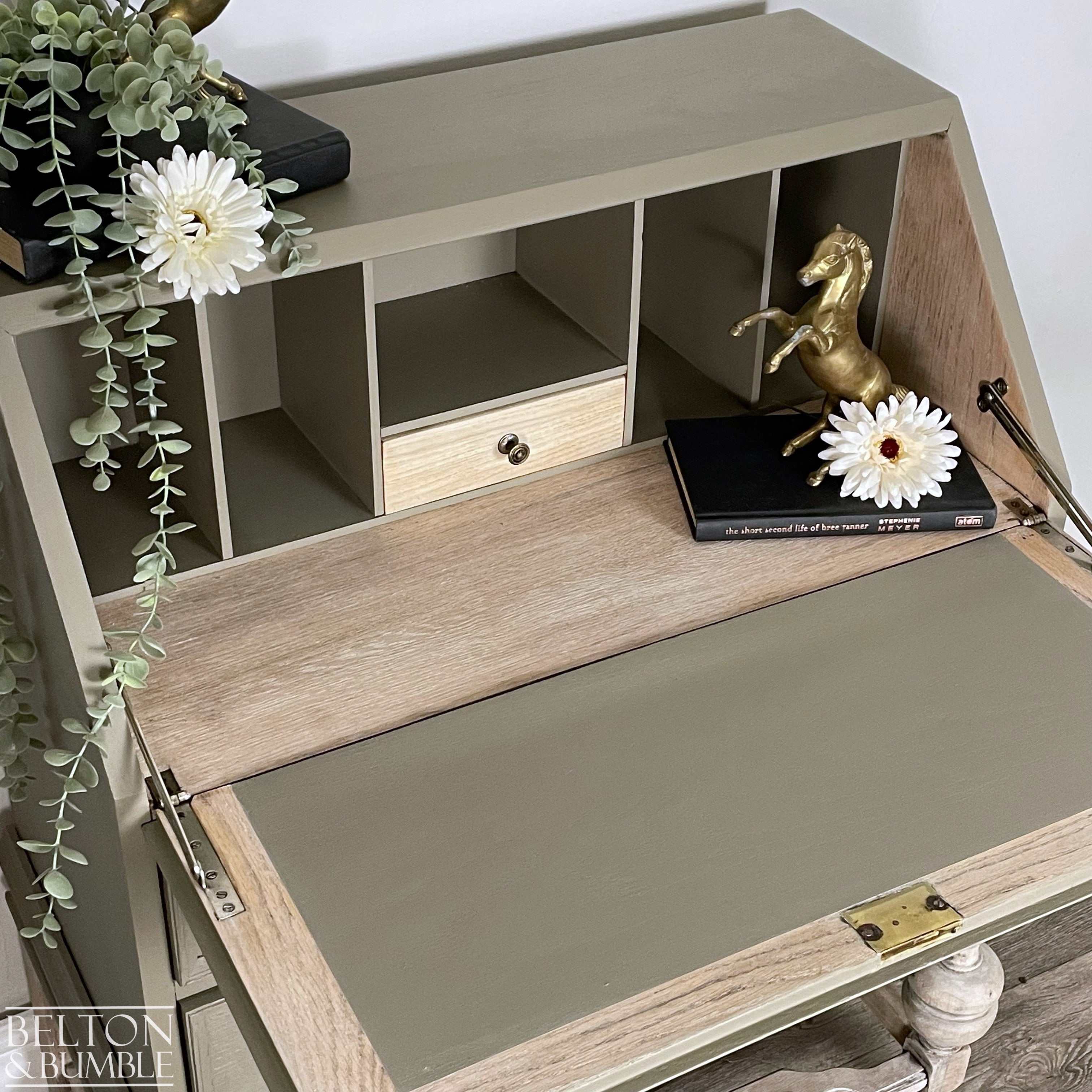 Oak Writing Desk Bureau in Green Grey-Bureau-Belton & Bumble