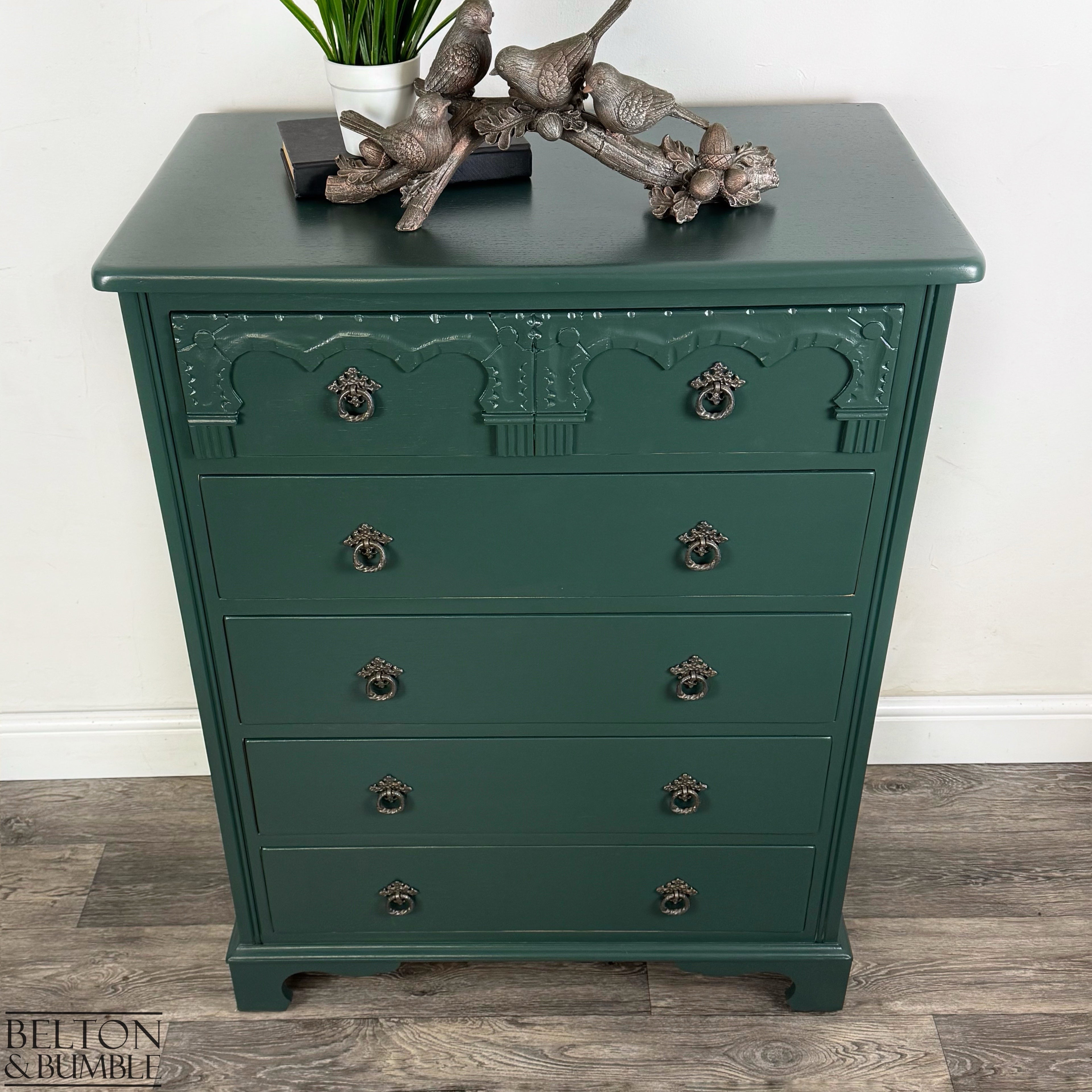 Five Drawer Chest of Drawers in Dark Jewel Green