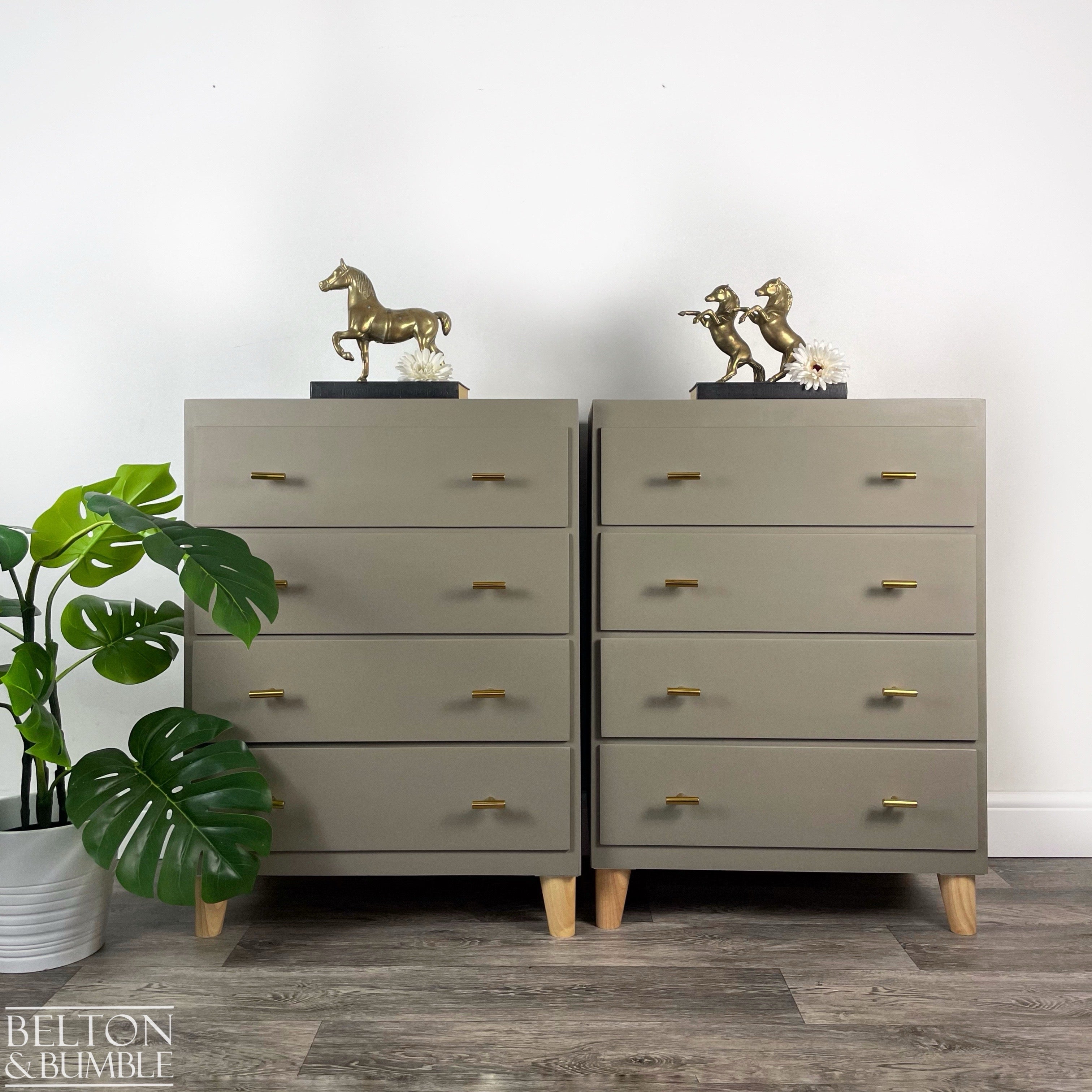 Four Drawer Chest of Drawers in Green Grey, Mid-Century-Belton & Bumble