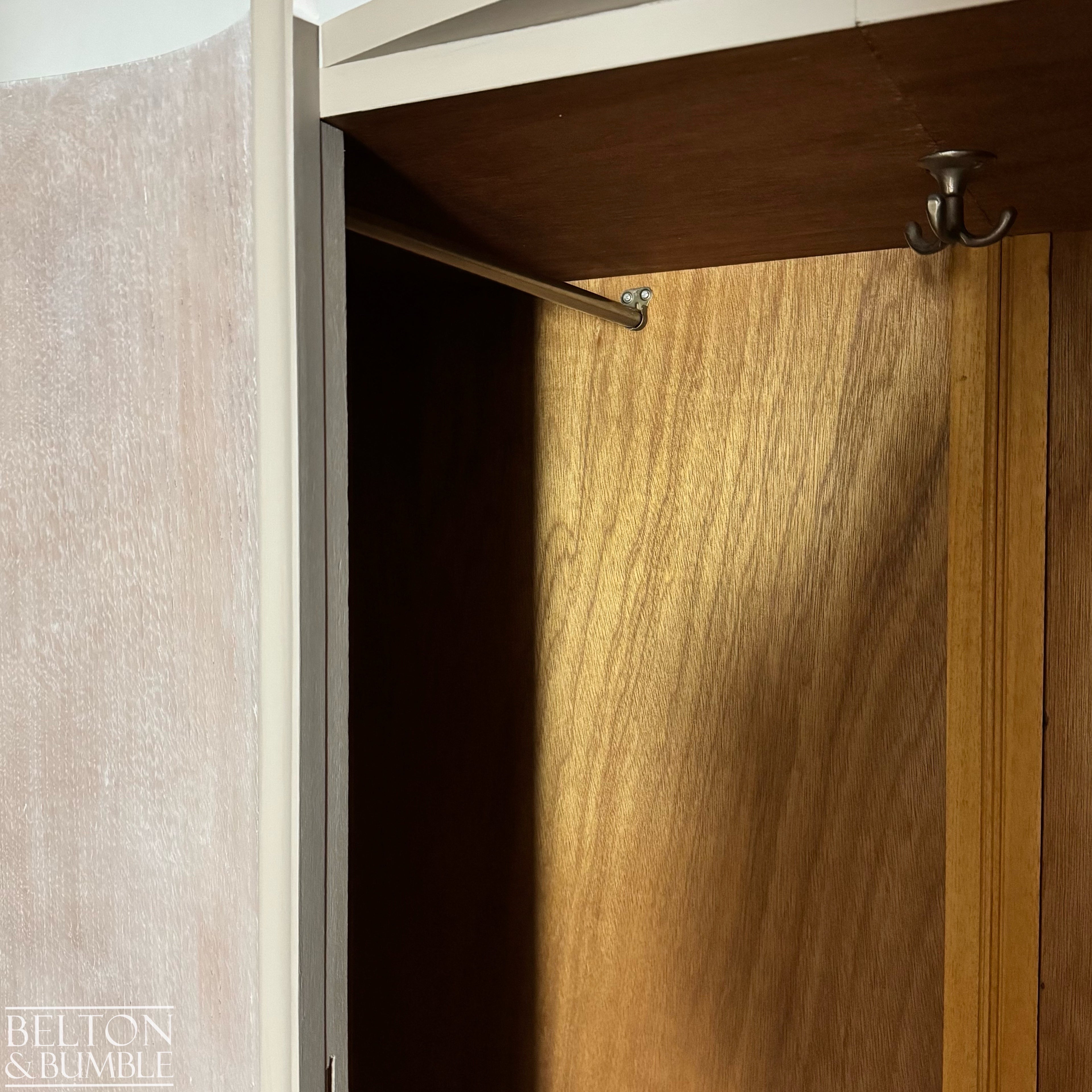Large Vintage Wardrobe Tallboy in Cream and Tiger Oak-Wardrobe-Belton & Bumble