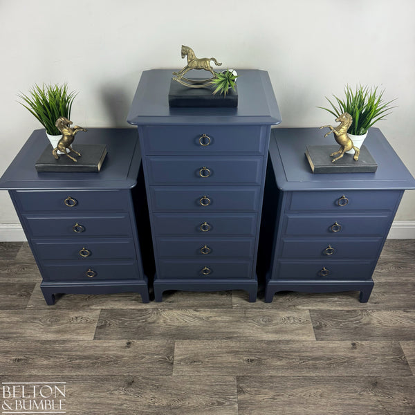 Narrow 6 Drawer Tallboy Chest and Matching Bedside Drawers in Navy – STAG Minstrel
