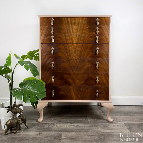 Seven Drawer Chest of Drawers in Dusky Pink and Flame Mahogany-Belton & Butler