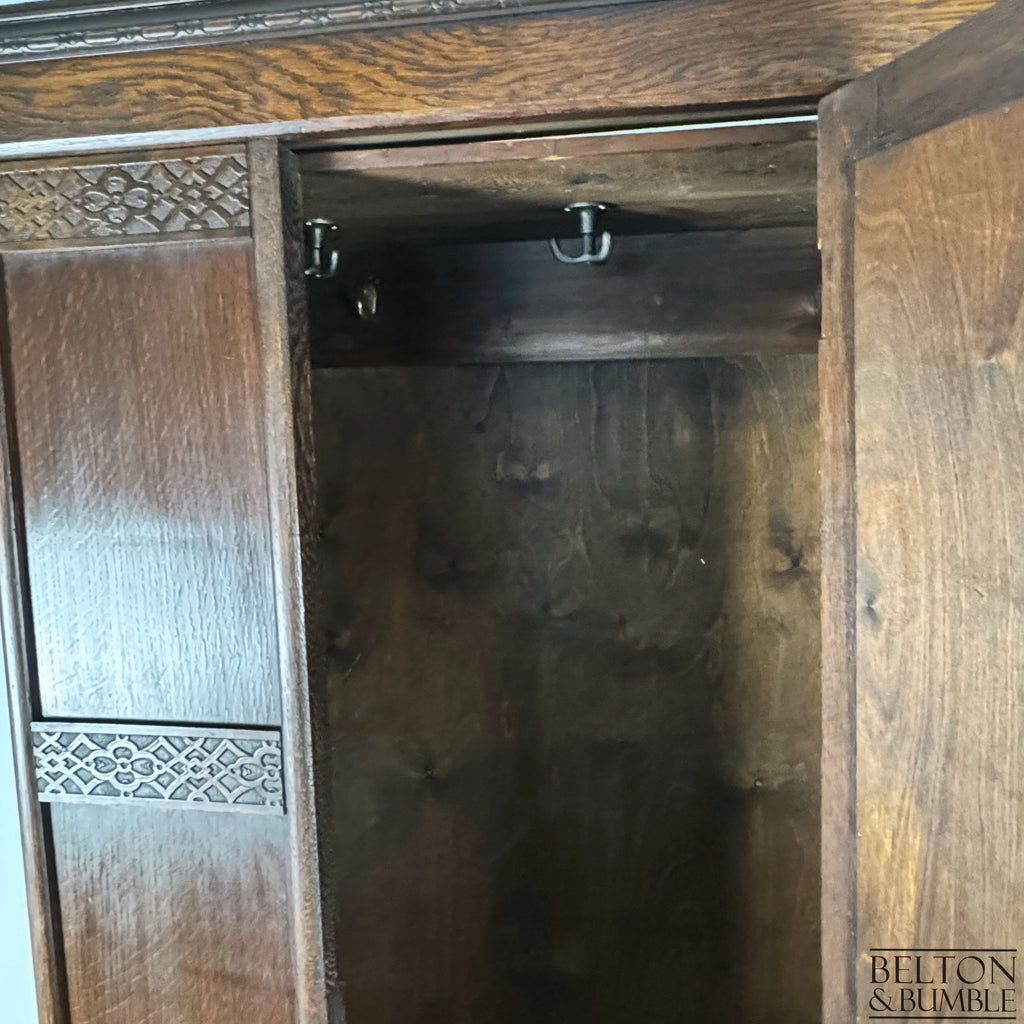 Oak Mirror Fronted Single Wardrobe Armoire-Wardrobe-Belton & Bumble