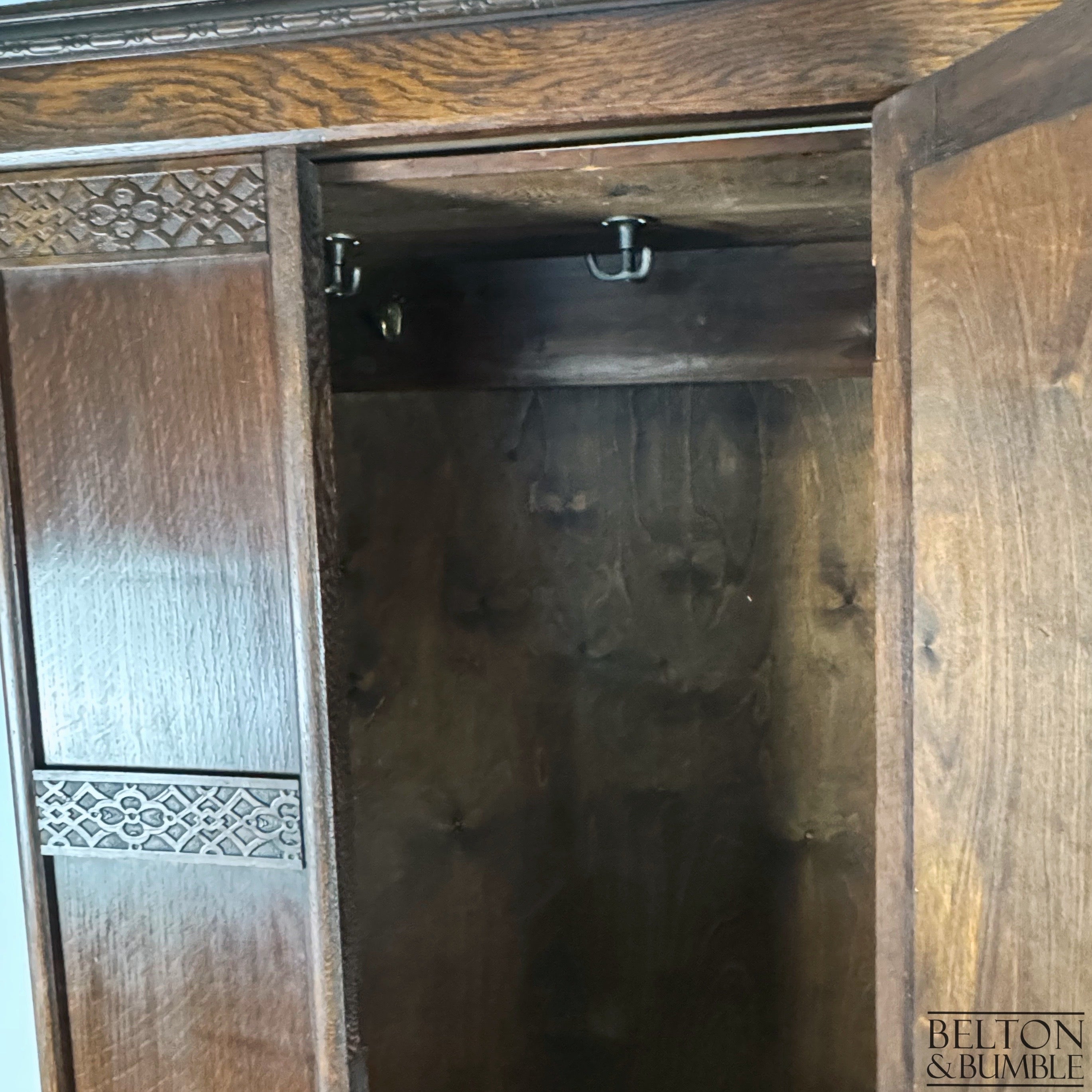 Oak Mirror Fronted Single Wardrobe Armoire-Wardrobe-Belton & Bumble
