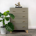 Four Drawer Chest of Drawers in Green Grey, Mid-Century-Belton & Bumble