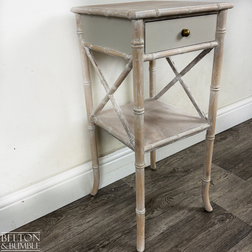 Faux Bamboo Bedside Table in Soft Cream Lime Waxed