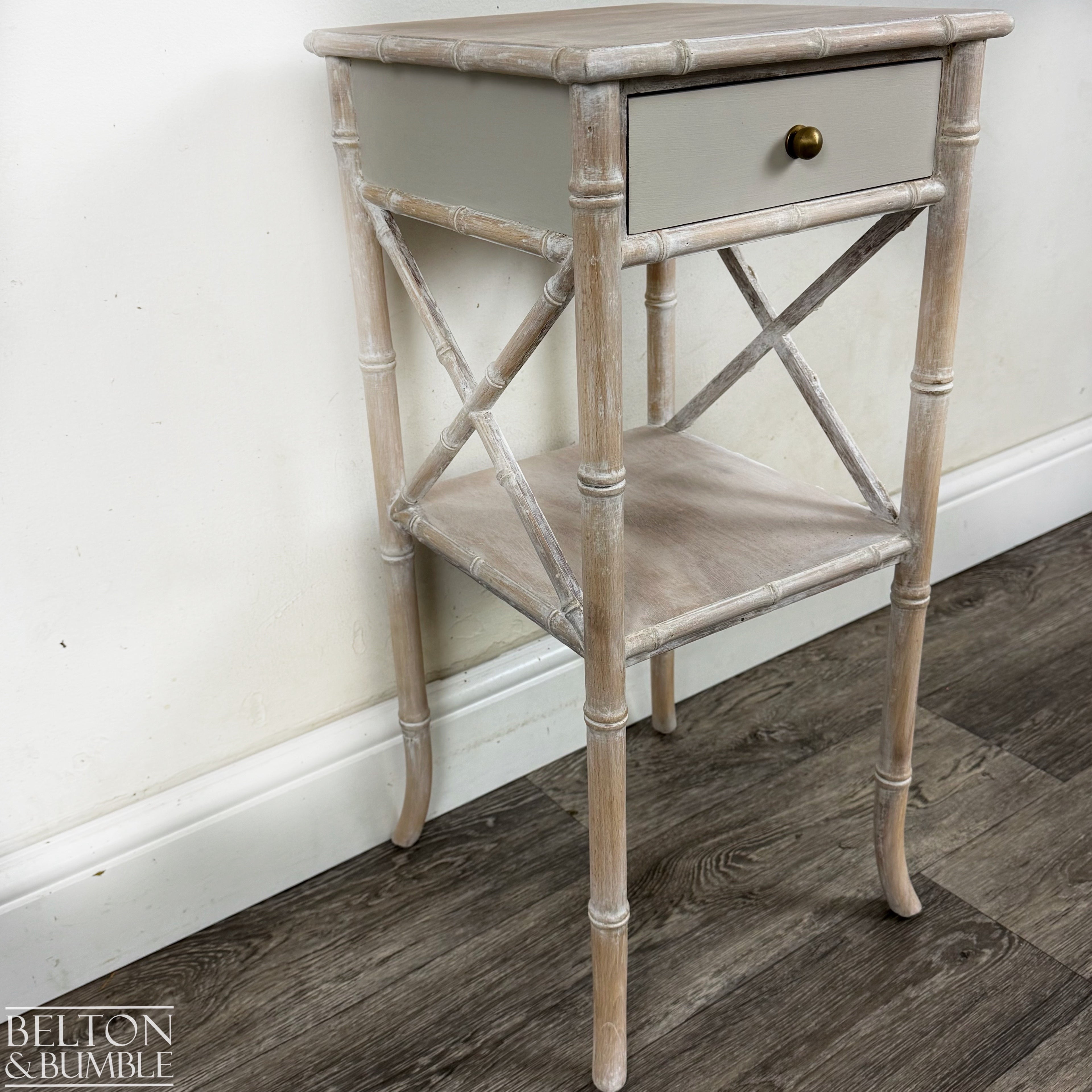 Faux Bamboo Bedside Table in Soft Cream Lime Waxed