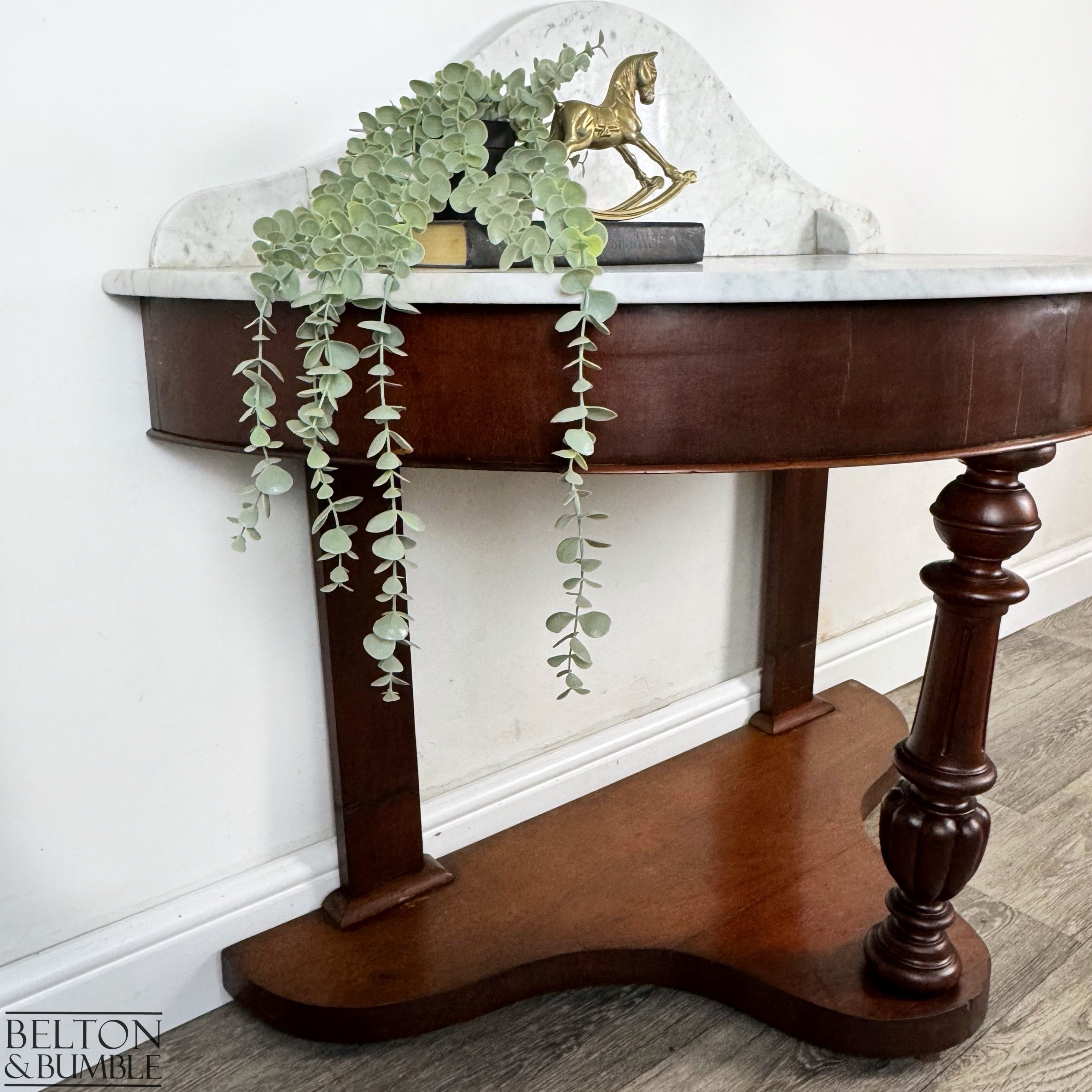 Late Victorian Duchess Style Mahogany Marble Washstand, Demi Lune Table-Belton & Bumble