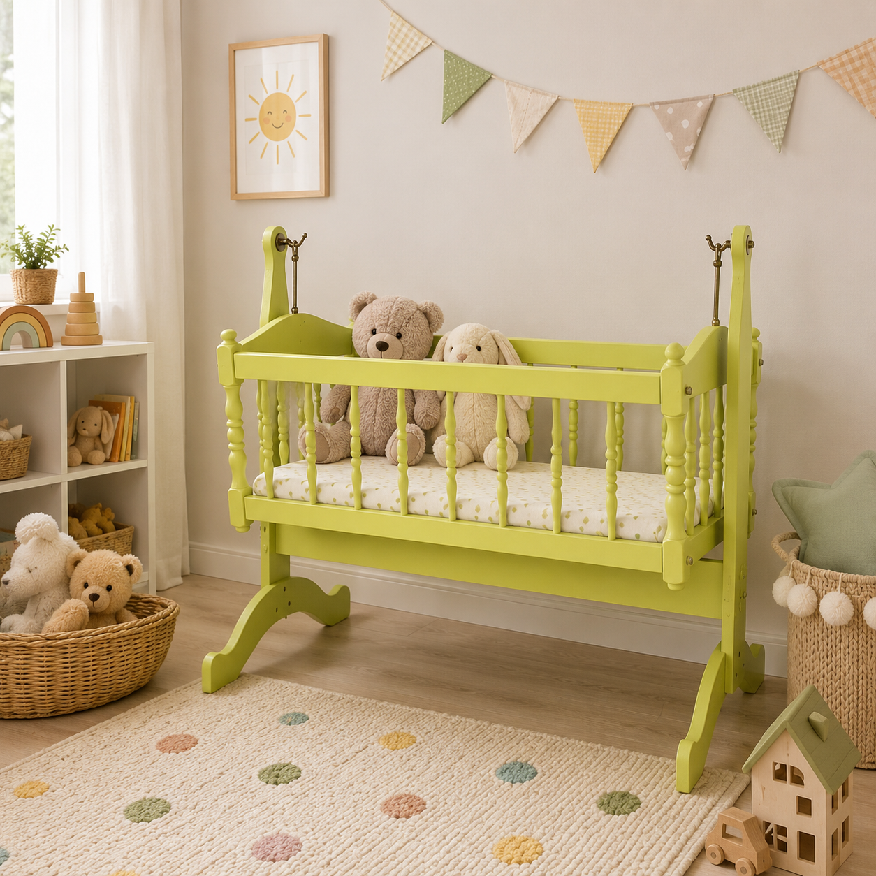 Swinging Crib in Citron Yellow for Dolls & Teddies