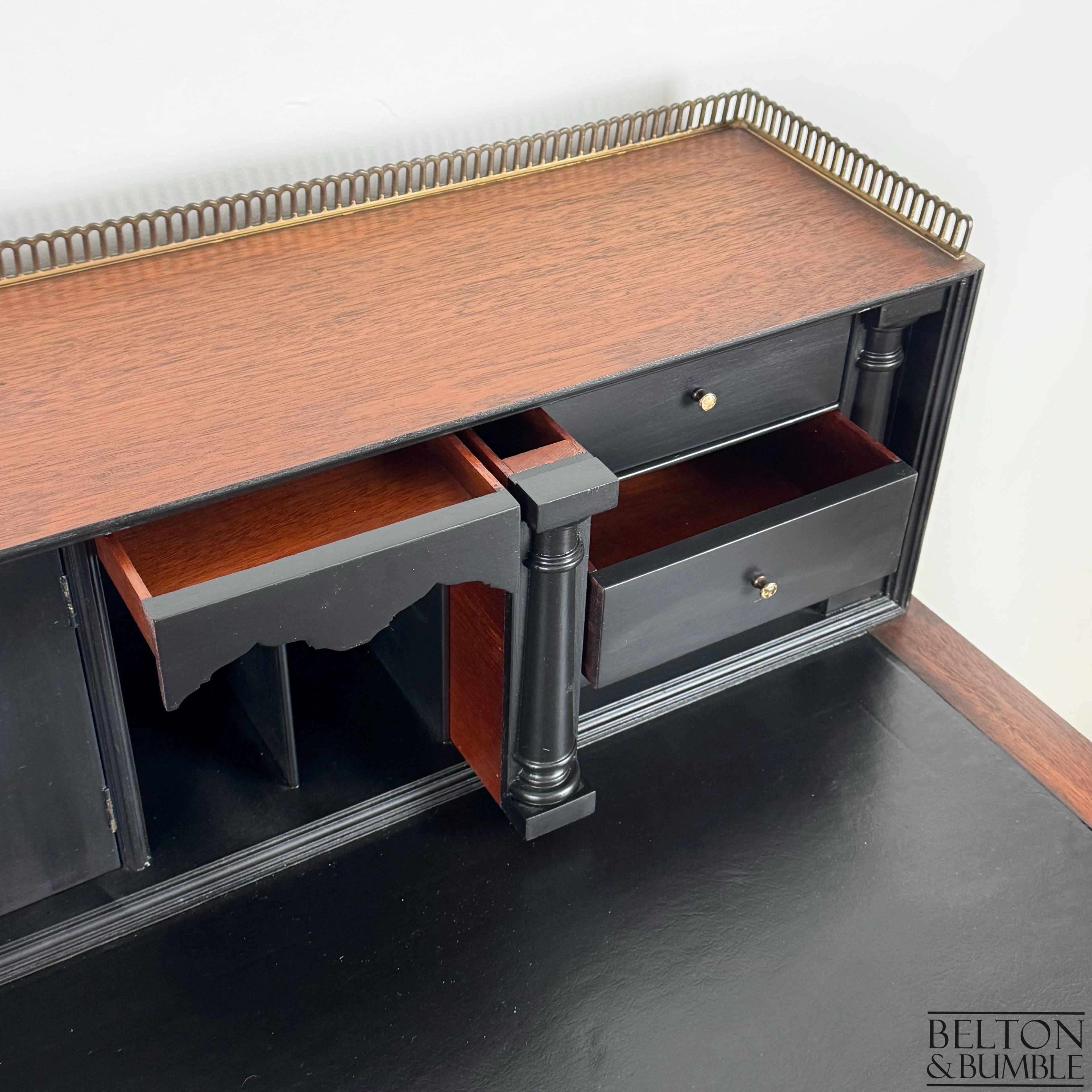Vintage Writing Desk with Hidden Drawers in Black